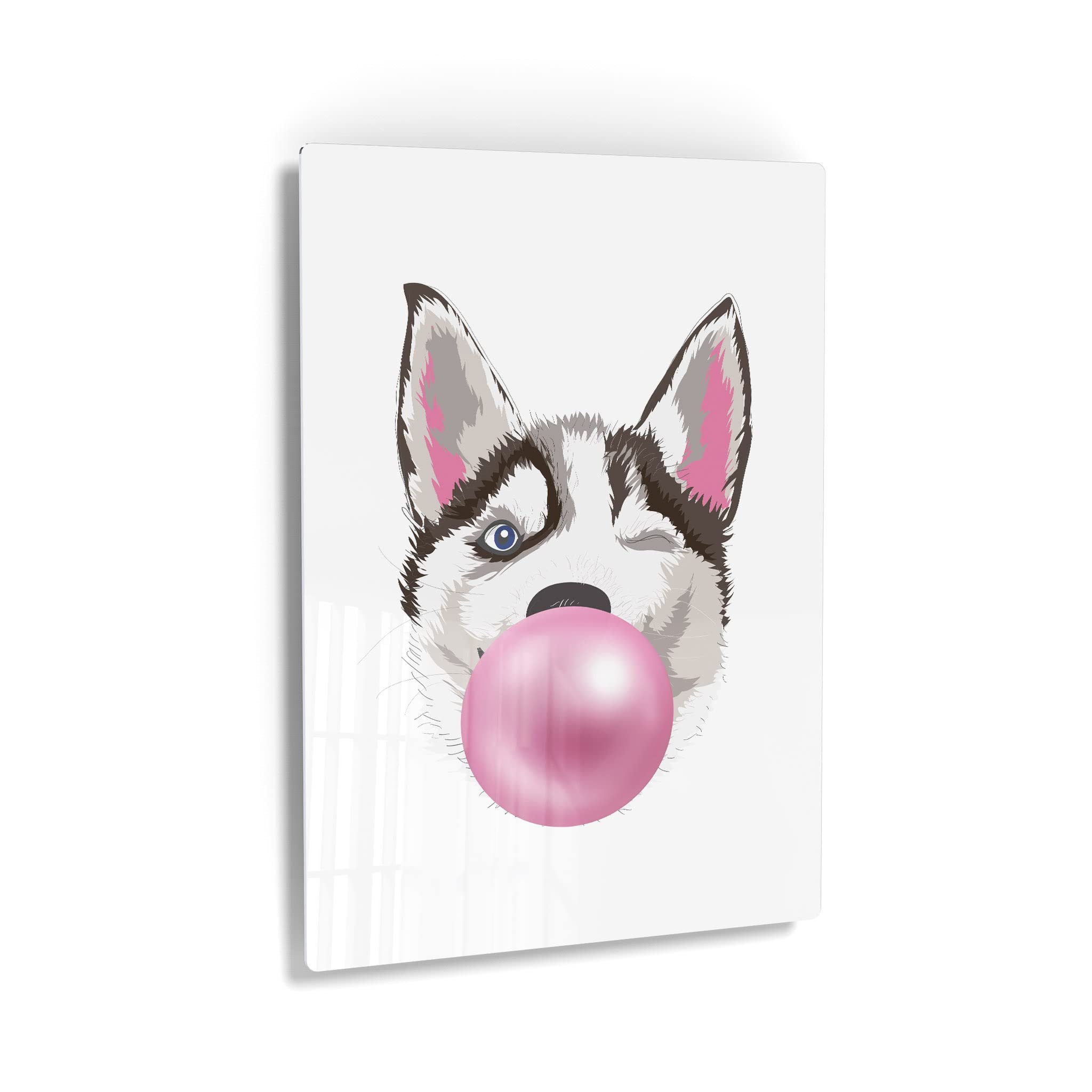 Smile Art Design Husky Dog Chewing Pink Bubble Gum Metal Wall Art Print - Pet Lover Gift, Animal Pop Art Decor for Office, Living Room, Bedroom, Nursery (40x30 inches) - Perfect for Dog Lovers & Home Decor