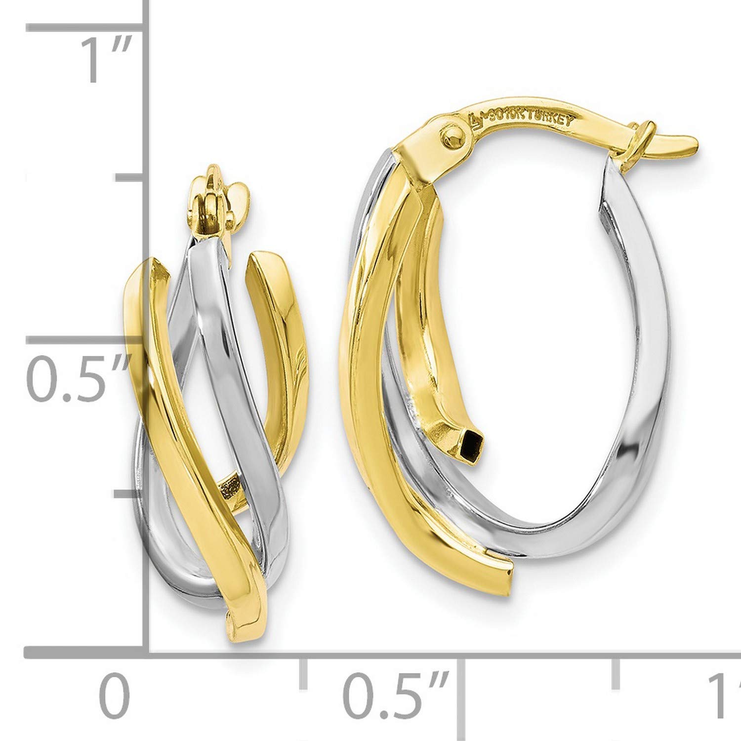 10K Gold Twisted Hoop Earrings for Women - 19x9.5mm Multi-Tone Polished Dangle Hoops - Perfect for Everyday Wear, Parties & Special Occasions