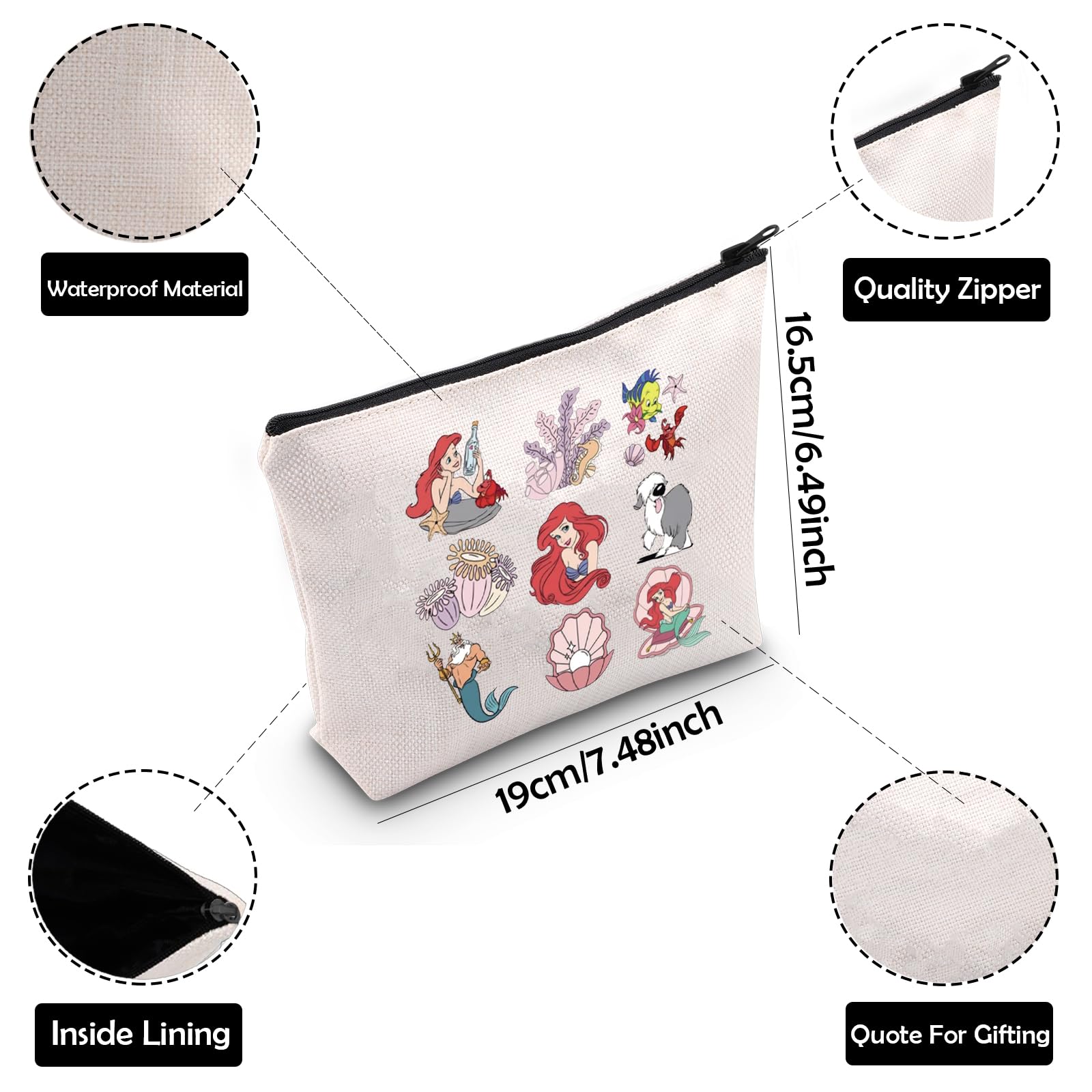 Mermaid Makeup Bag with Zipper - Ariel Inspired Cosmetic Pouch for Travel & Gifts
