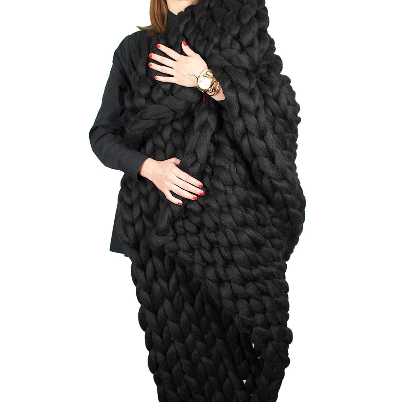 Soft Handmade Chunky Knit Blanket - Extra Large Thick Yarn Knitting Throw for Bedroom & Sofa Decor - Cozy Warm Winter Blanket for Home, Office, and Gifts