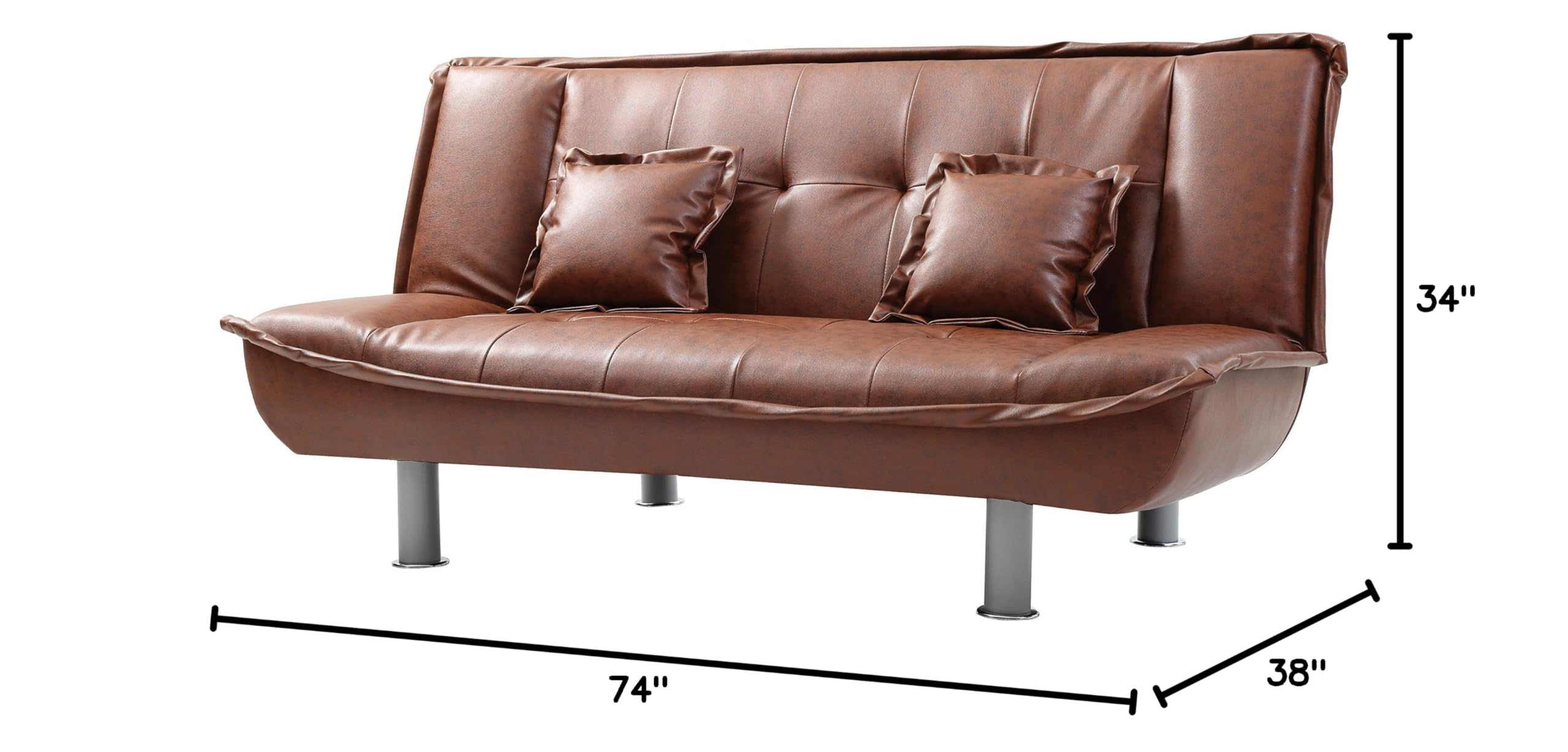 Glory Furniture Lionel Faux Leather Sleeper Sofa - Brown Convertible Couch Bed for Small Spaces | Perfect for Living Rooms, Guest Rooms & Apartments