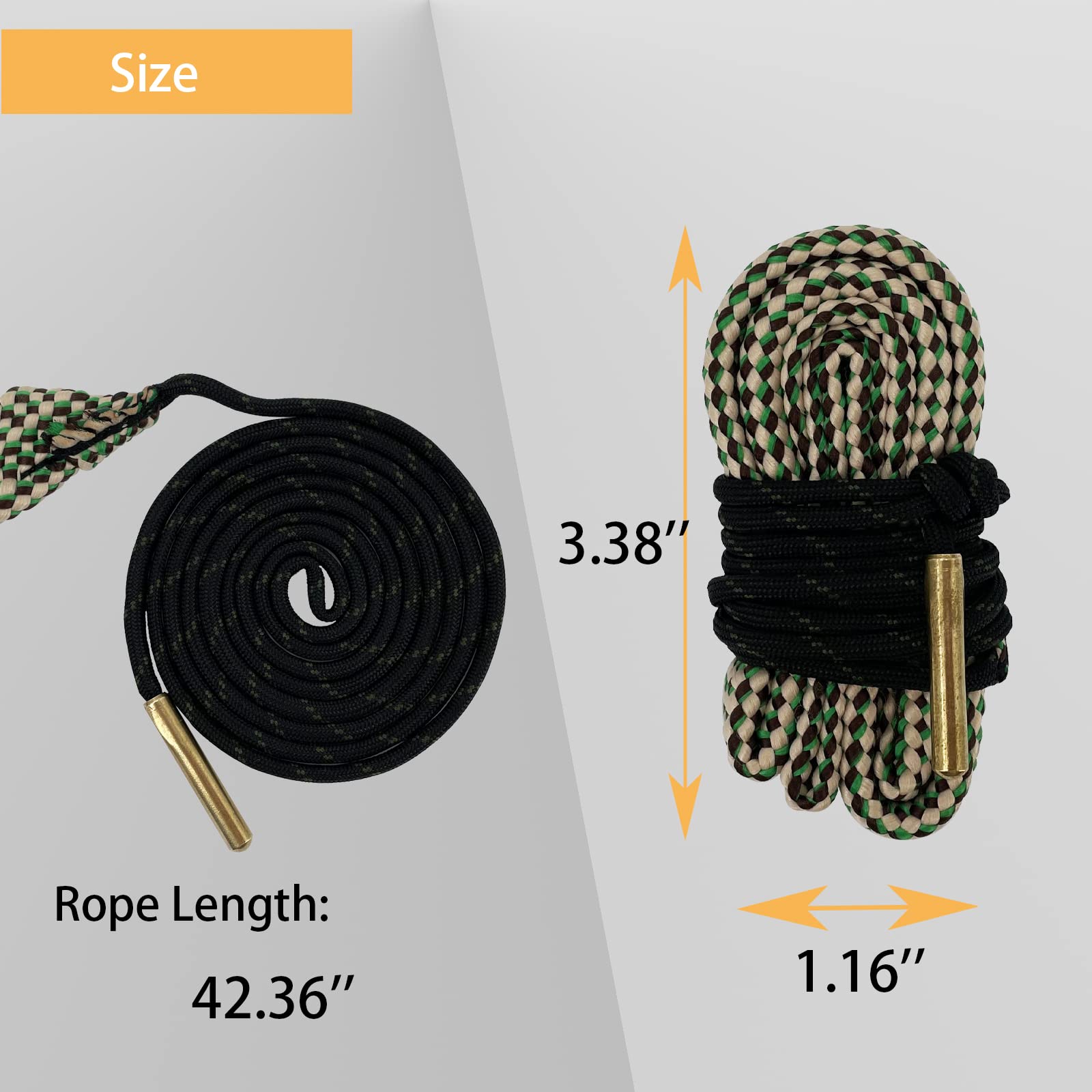 2 Pack Gun Cleaning Snake Rope - Rifle Bore Brush for Pistol, Handgun, Shotgun - Fits .22, .223, 5.56mm, .380, 9mm, 12GA, .308, .357, .44, .45 Caliber - Perfect for Range Day & Firearm Maintenance