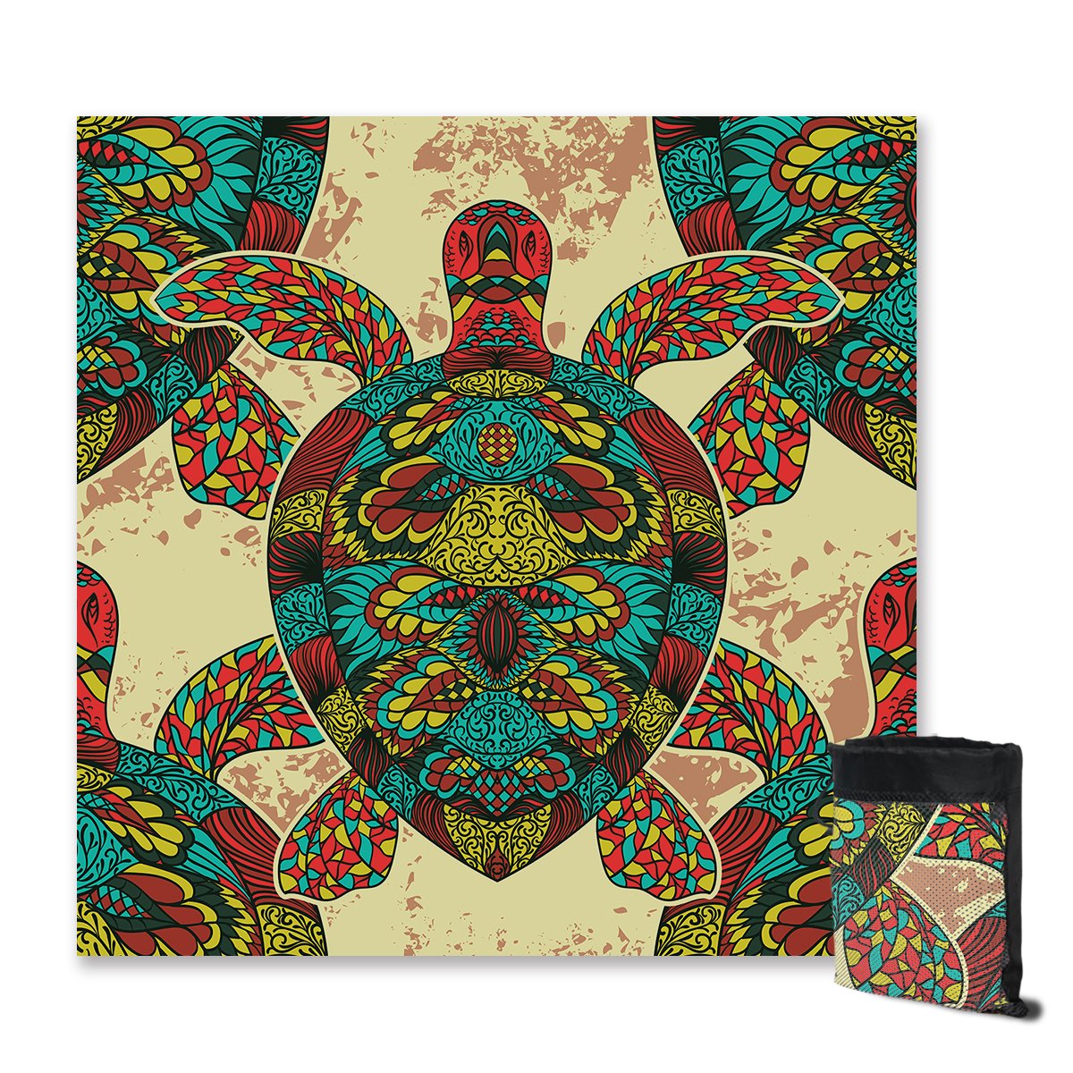 Bohemian Sea Turtle Sand Free Beach Towel - Quick Dry, Lightweight & Eco-Friendly for Pool, Beach & Outdoor Adventures