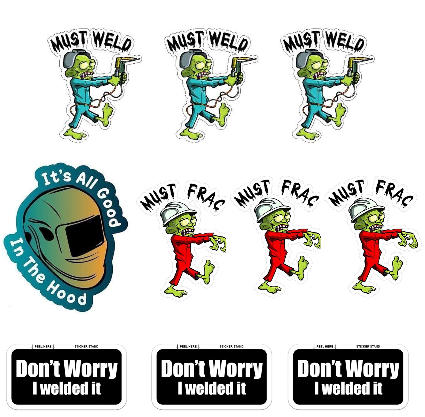 Must Weld Zombie Welder Decal Stickers - Funny Welding Helmet Stickers for Welders - 'All Good in This Hood' & 'Don't Worry I Welded It' Designs - Perfect for Welding Helmets, Toolboxes & Workshop Decor