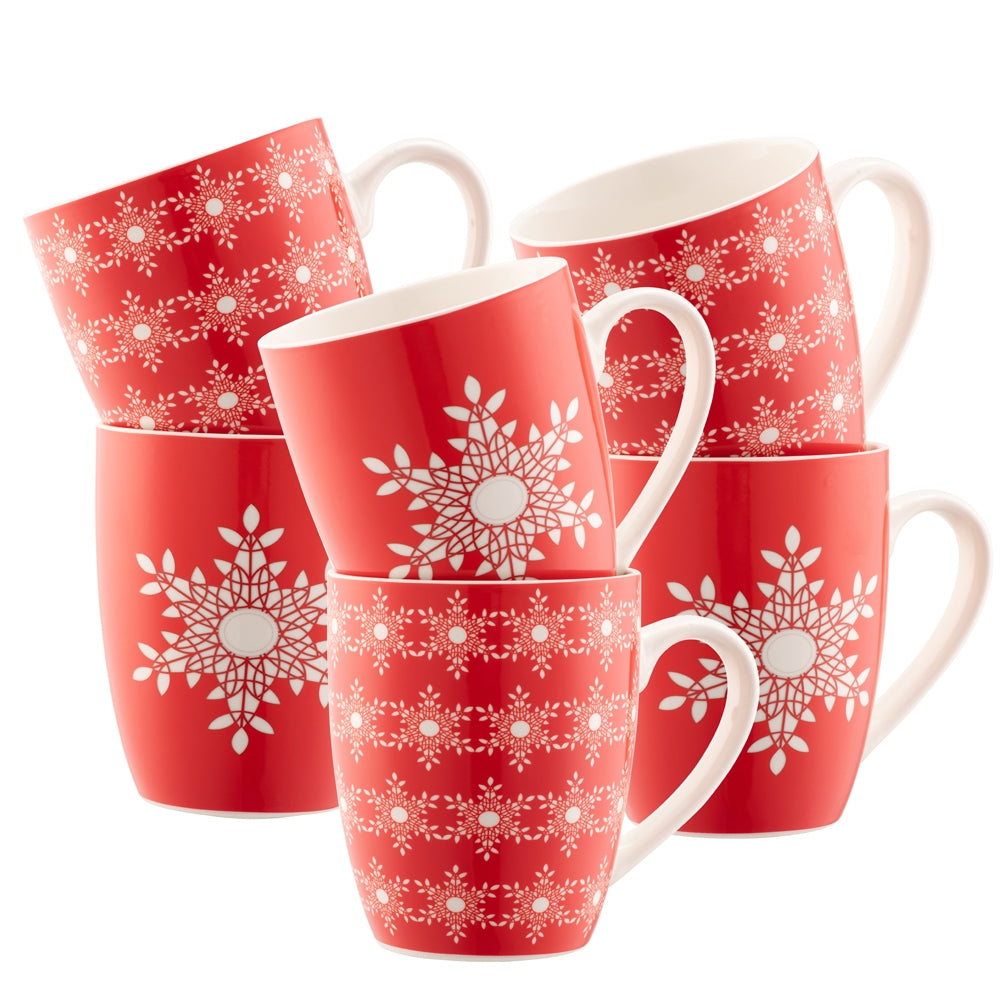Belleek Living Snowflakes 6-Piece Ceramic Mug Set - Elegant Winter-Themed Coffee Cups for Holiday Gifts & Cozy Home Decor