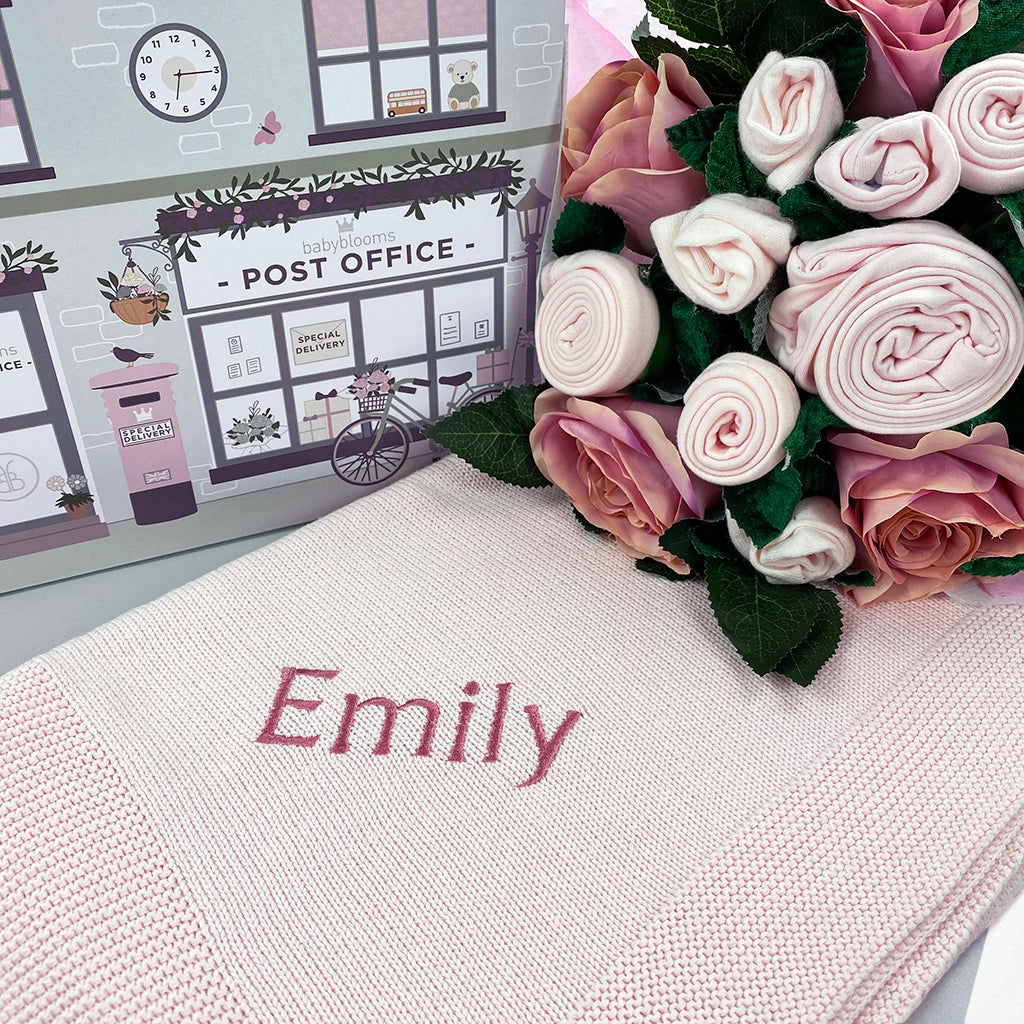 Luxury Rose Baby Clothes Bouquet & Personalized Baby Blanket Set - Pink Baby Shower Gift, Newborn Photo Prop, Christening Present, 1st Birthday Decor