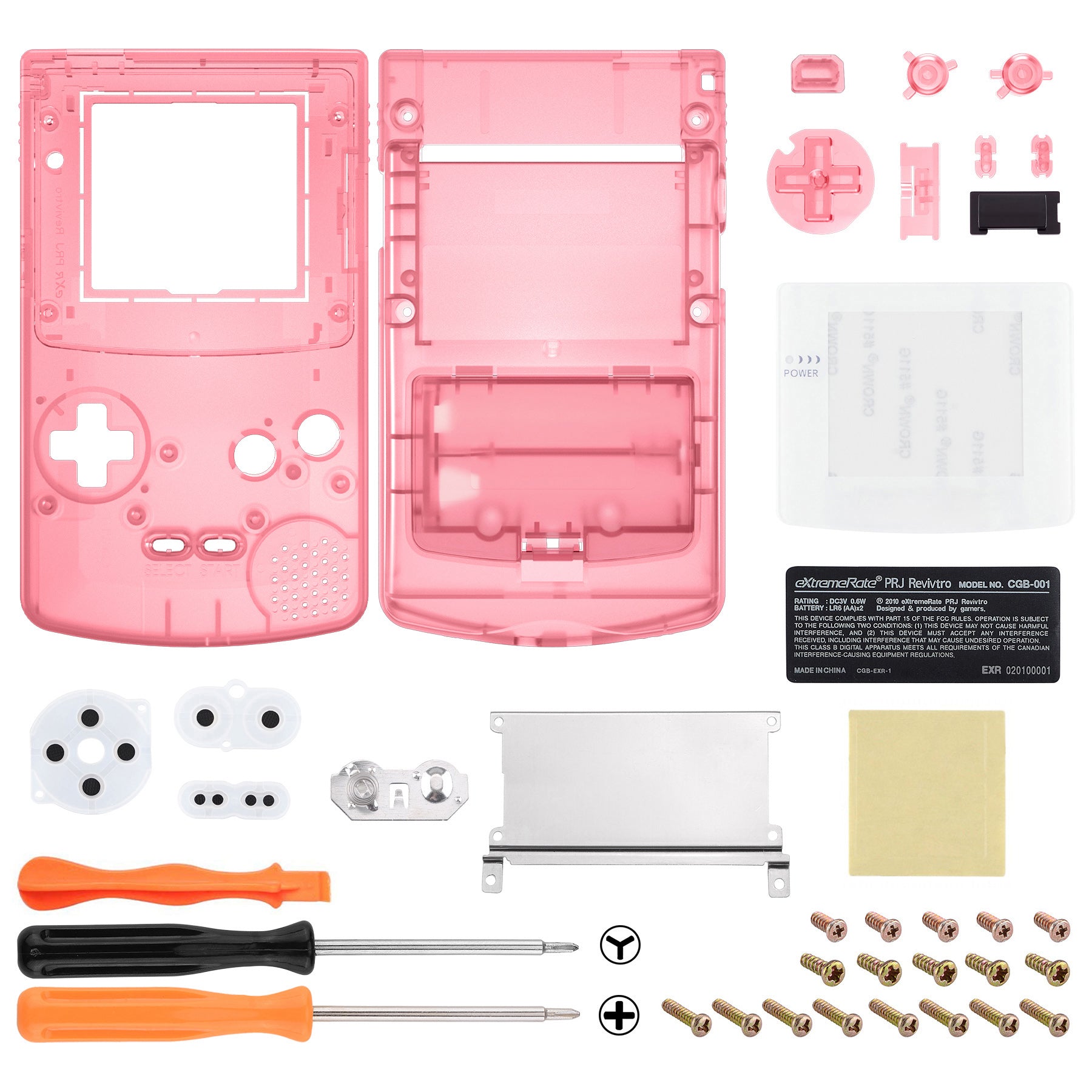 eXtremeRate IPS Ready Upgraded GBC Replacement Shell Kit with Buttons & White Screen Lens for Gameboy Color - Compatible with GBC OSD IPS, Regular IPS & Standard LCD (Cherry Pink) - Perfect for Gameboy Color Console Modding and Retro Gaming Enthusiasts