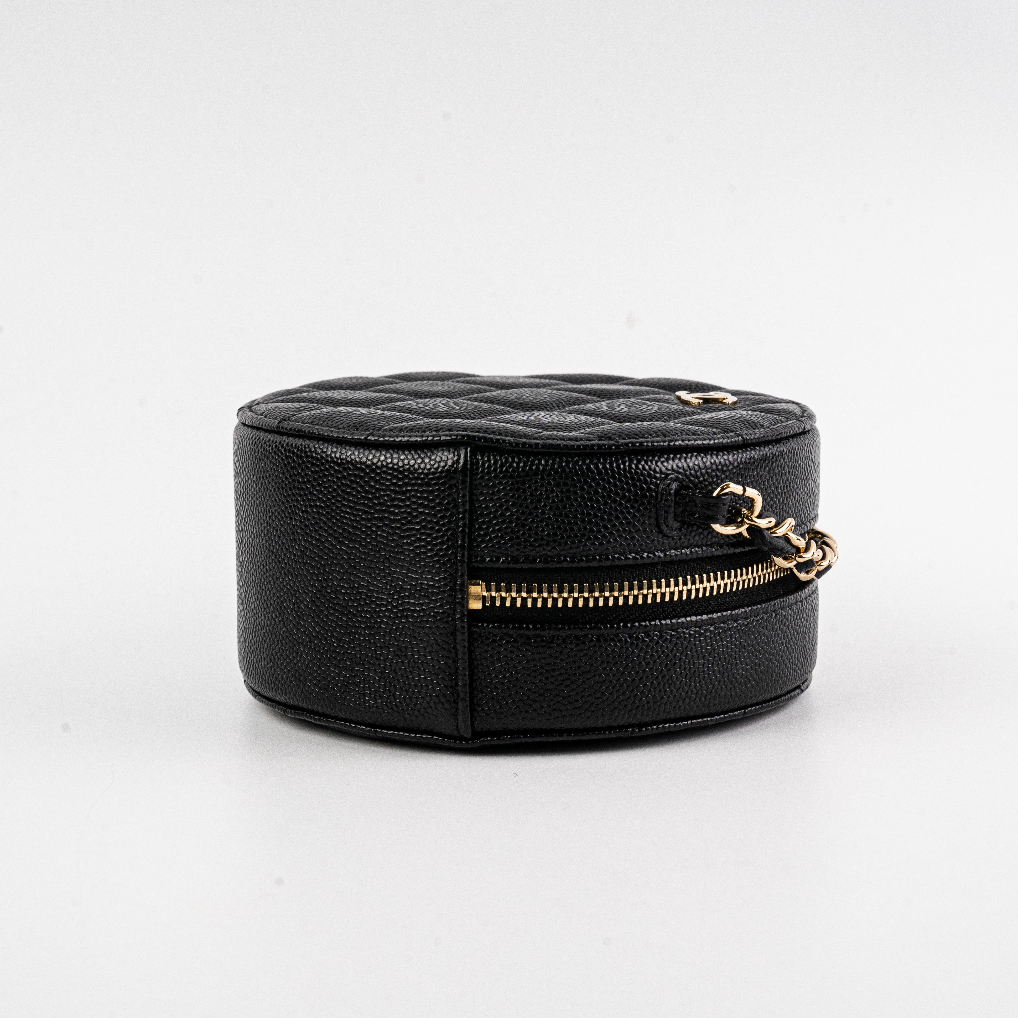 Chanel Mini Round Caviar Leather Crossbody Bag - Black Luxury Handbag for Women | Perfect for Evening Parties, Date Nights & Special Occasions
