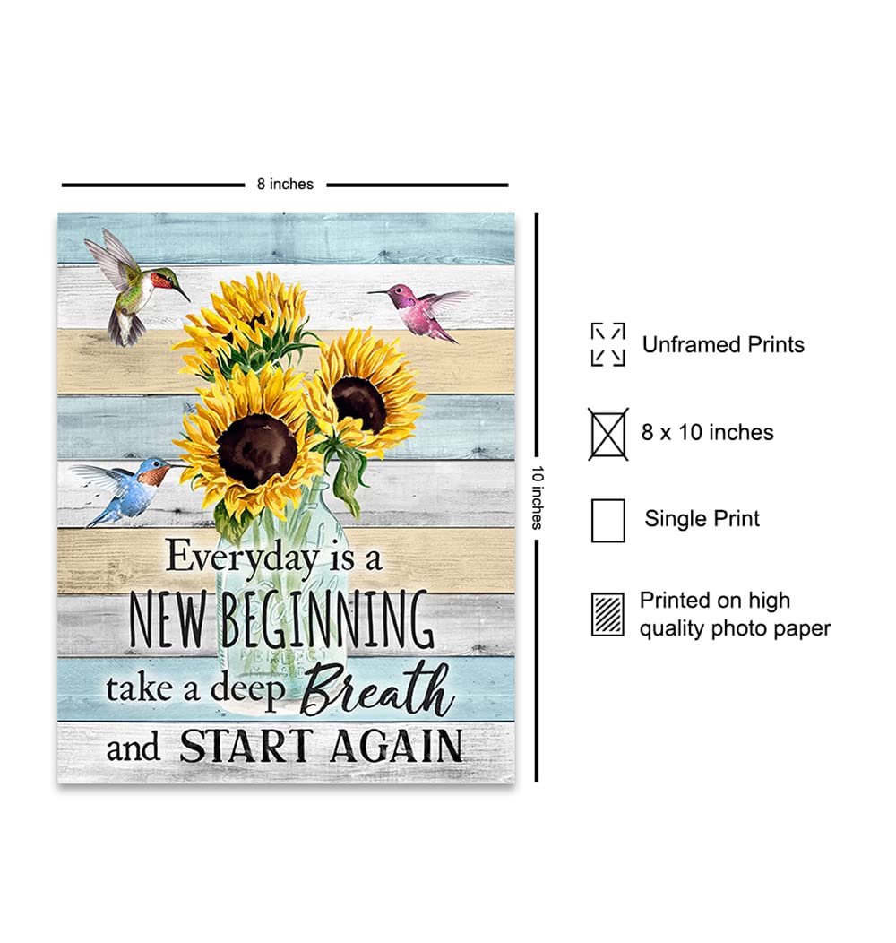 Inspirational Wall Art Decor with Hummingbirds & Sunflowers - Rustic Boho Family Home Decor - Positive Quote Sign for Living Room, Bedroom, Office - Encouragement Gift for Women, Housewarming Present