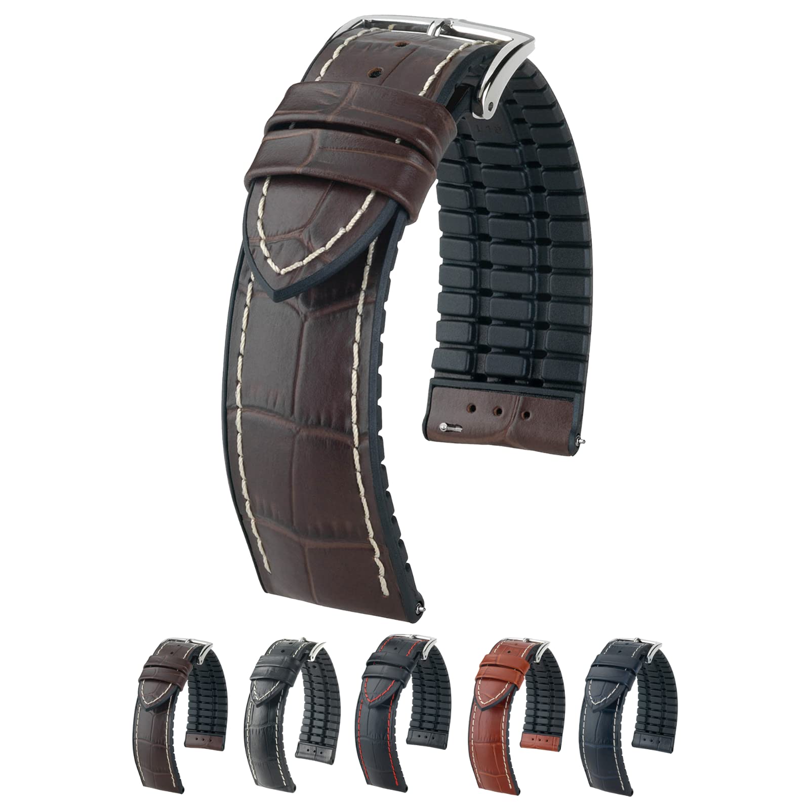 Hirsch George Embossed Calf Leather Watch Strap - 20mm 22mm 24mm Quick Release Watch Band for Men - Black Blue Brown Golden Brown Leather Watch Strap Replacement - Perfect for Dress Watches, Business & Formal Occasions