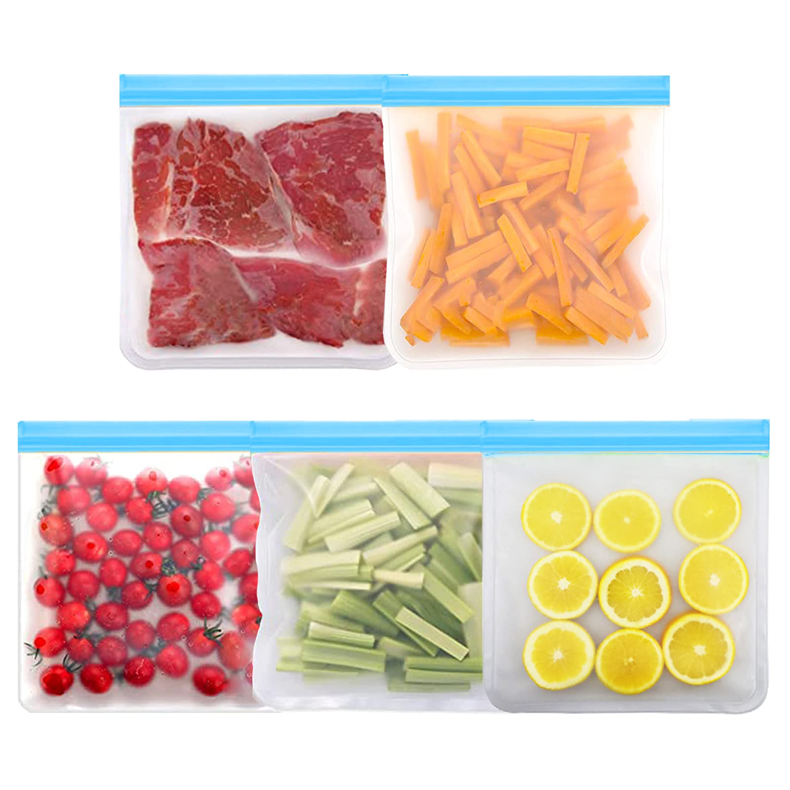 Eco-Friendly Reusable Food Storage Bags - 5 Pack BPA Free Gallon Freezer Bags | Extra Thick & Leakproof | Perfect for Lunch, Snacks, Meat, Fruits & Meal Prep | Sustainable Alternative to Plastic Bags
