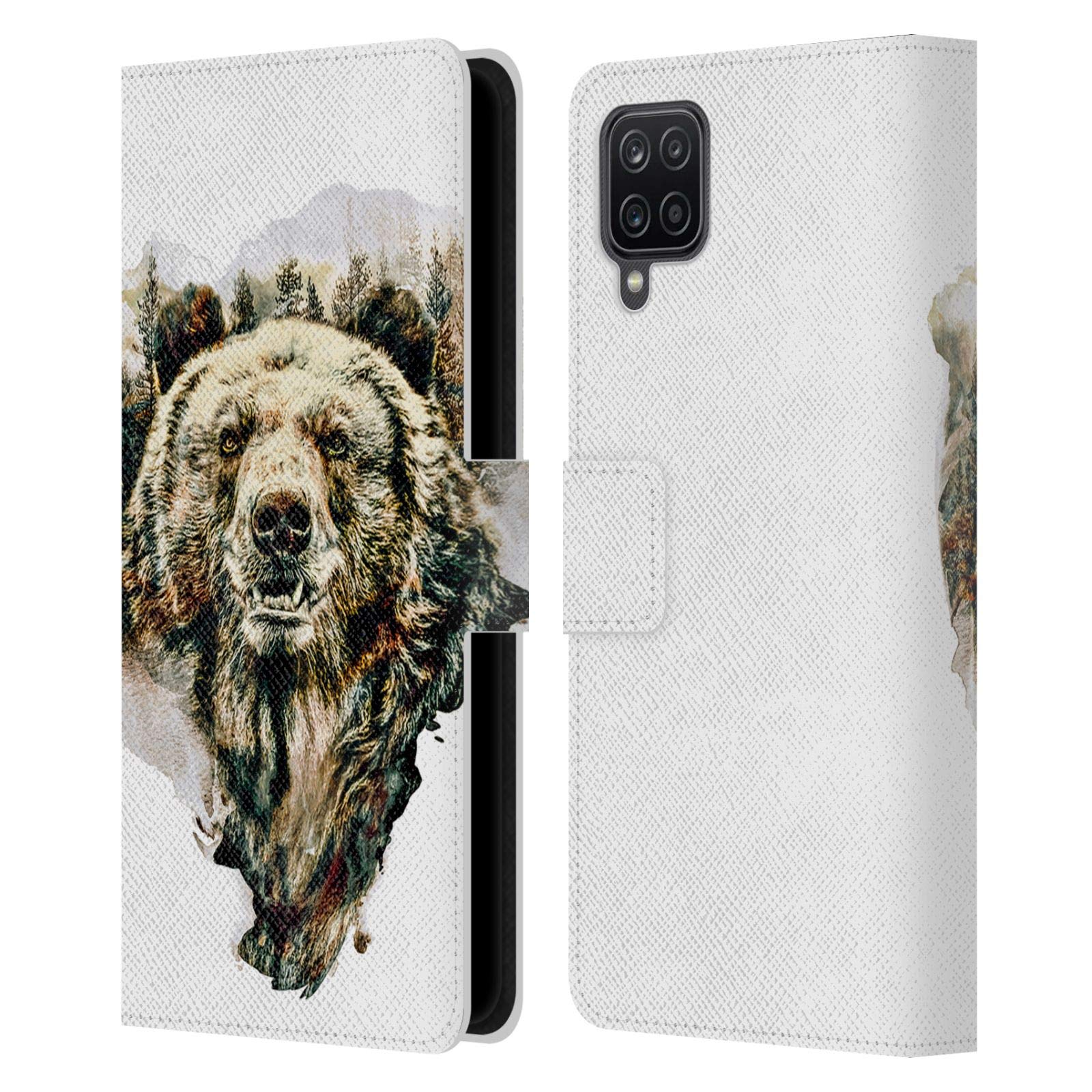 Riza Peker Bear Leather Book Wallet Case for Samsung Galaxy A12 (2020) | Officially Licensed Animal Design | Perfect for Daily Use, Travel & Work