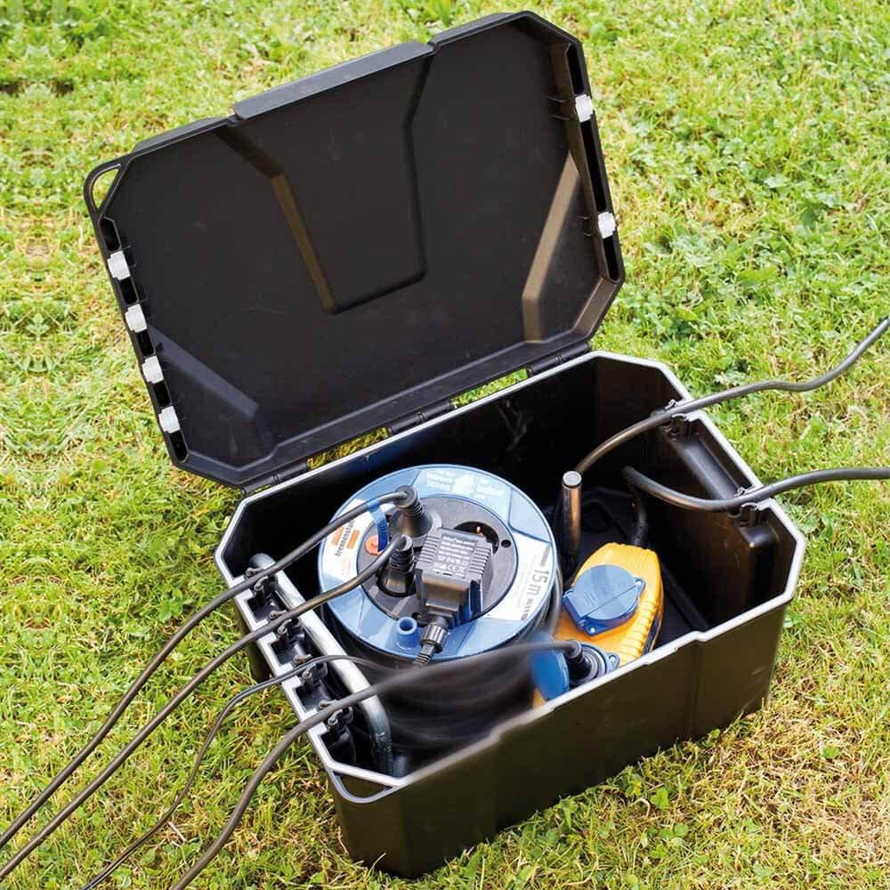 Heissner Premium Garden Power Box - 40 x 30 x 20 cm Weatherproof Outdoor Electrical Enclosure for Patio, Yard & Landscape Lighting