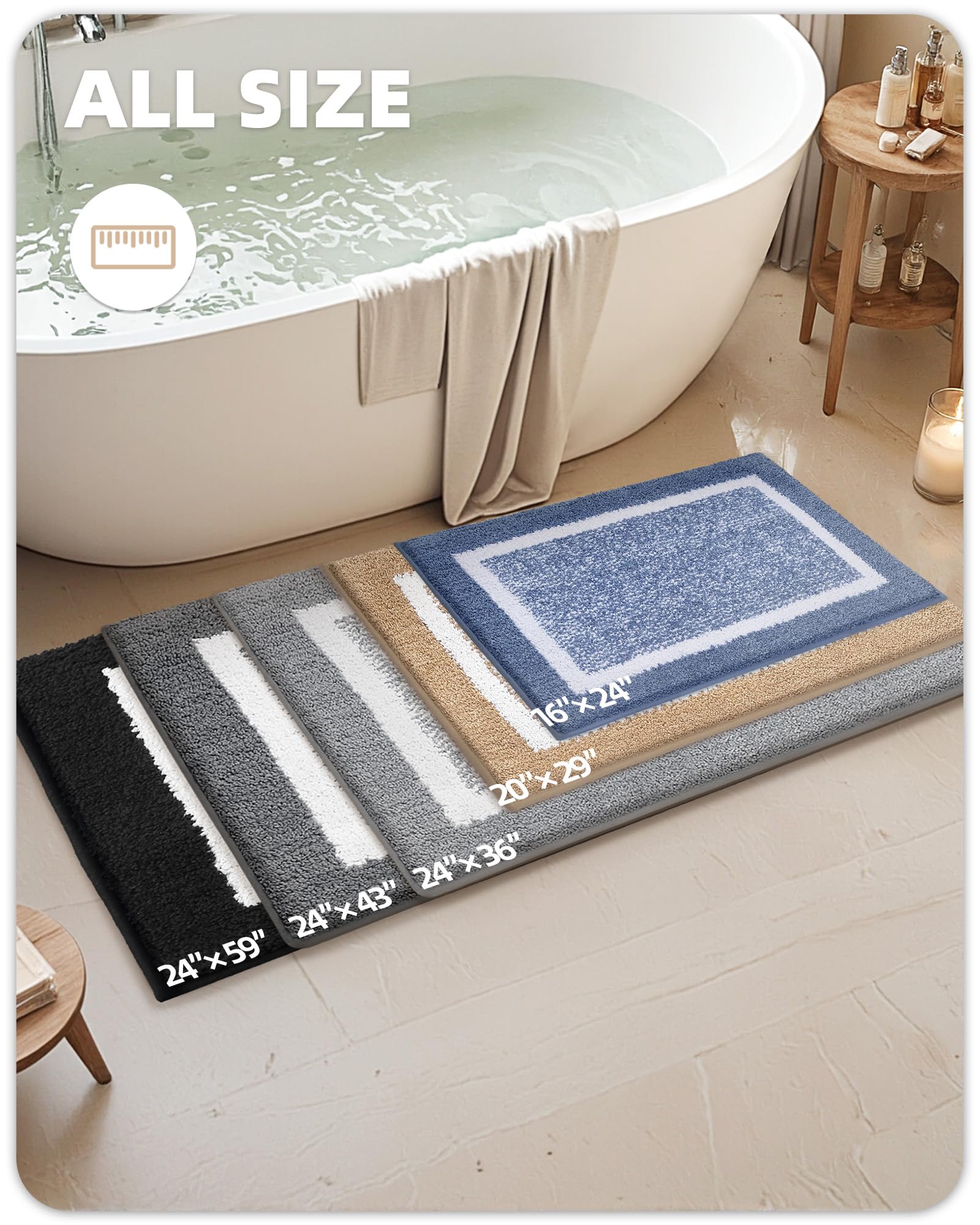 Non-Slip Brown Bathroom Rug - Soft, Absorbent & Quick Dry for Shower & Bathroom