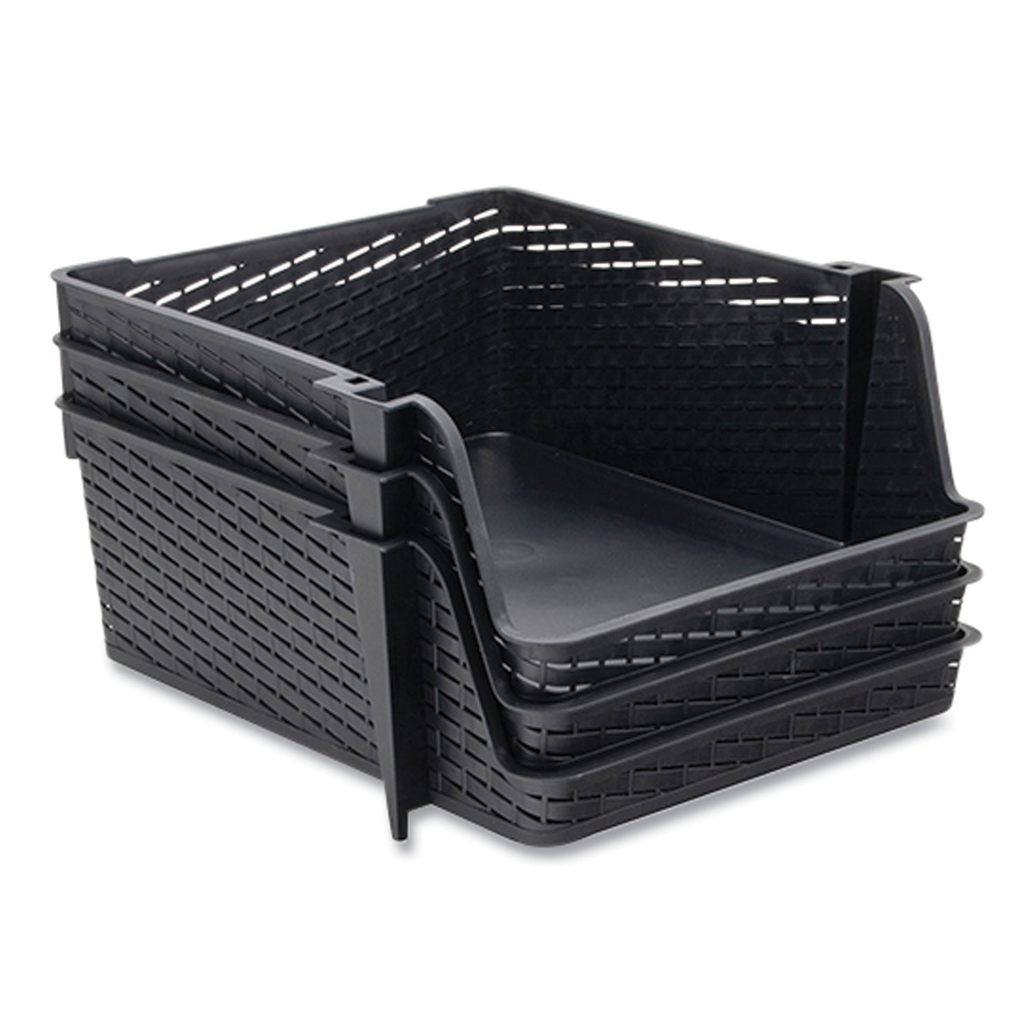 Advantus Nest and Stack Open Lid Storage Bin - 13.5 x 15 x 8.5 Inches, Black Plastic Organizer Bins, Set of 3 - Perfect for Home Organization, Closet Storage, and Office Supplies