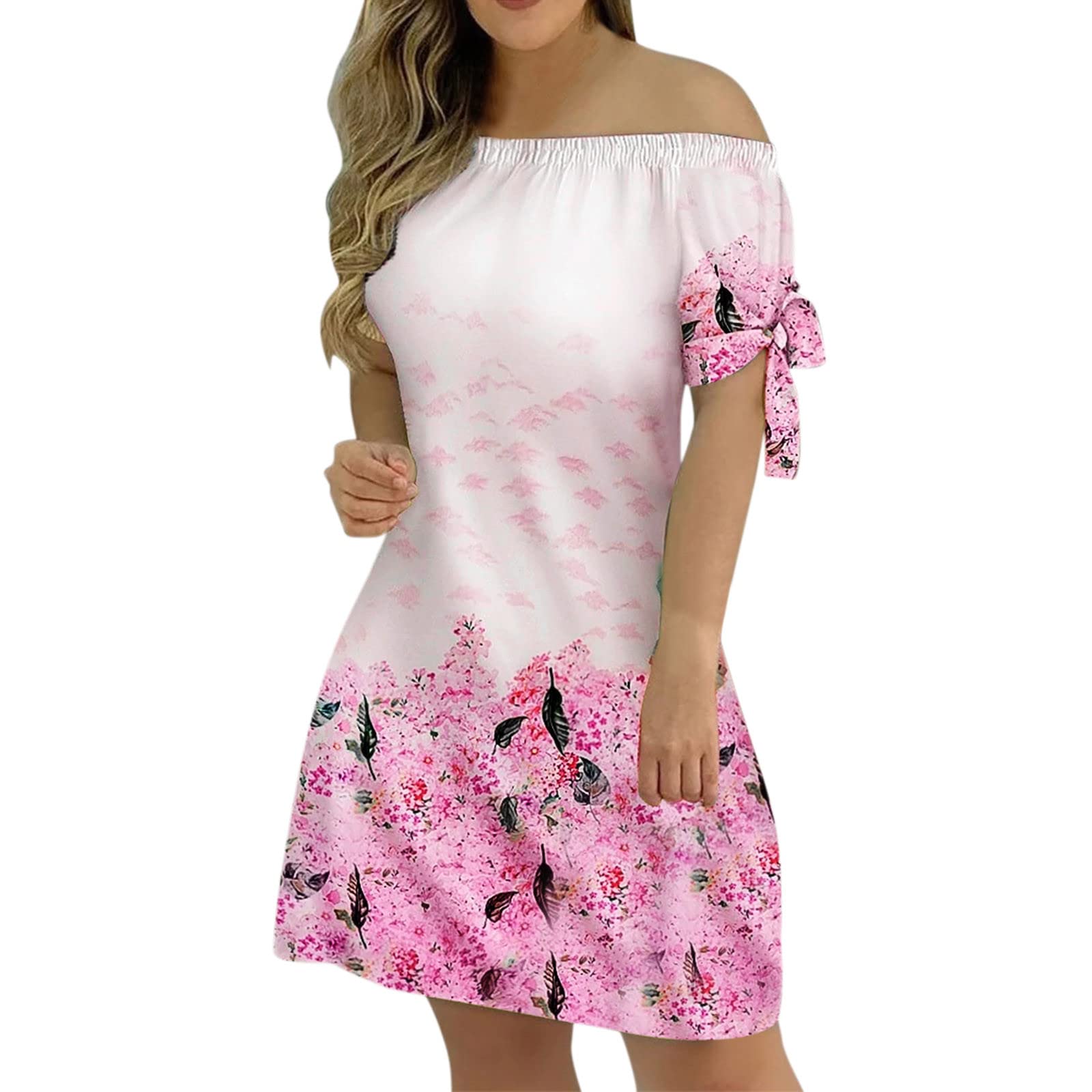 Women's Long Sleeve Summer Dresses - Casual Off Shoulder Floral Print Elegant Maxi Dress for Beach, Vacation & Evening Wear
