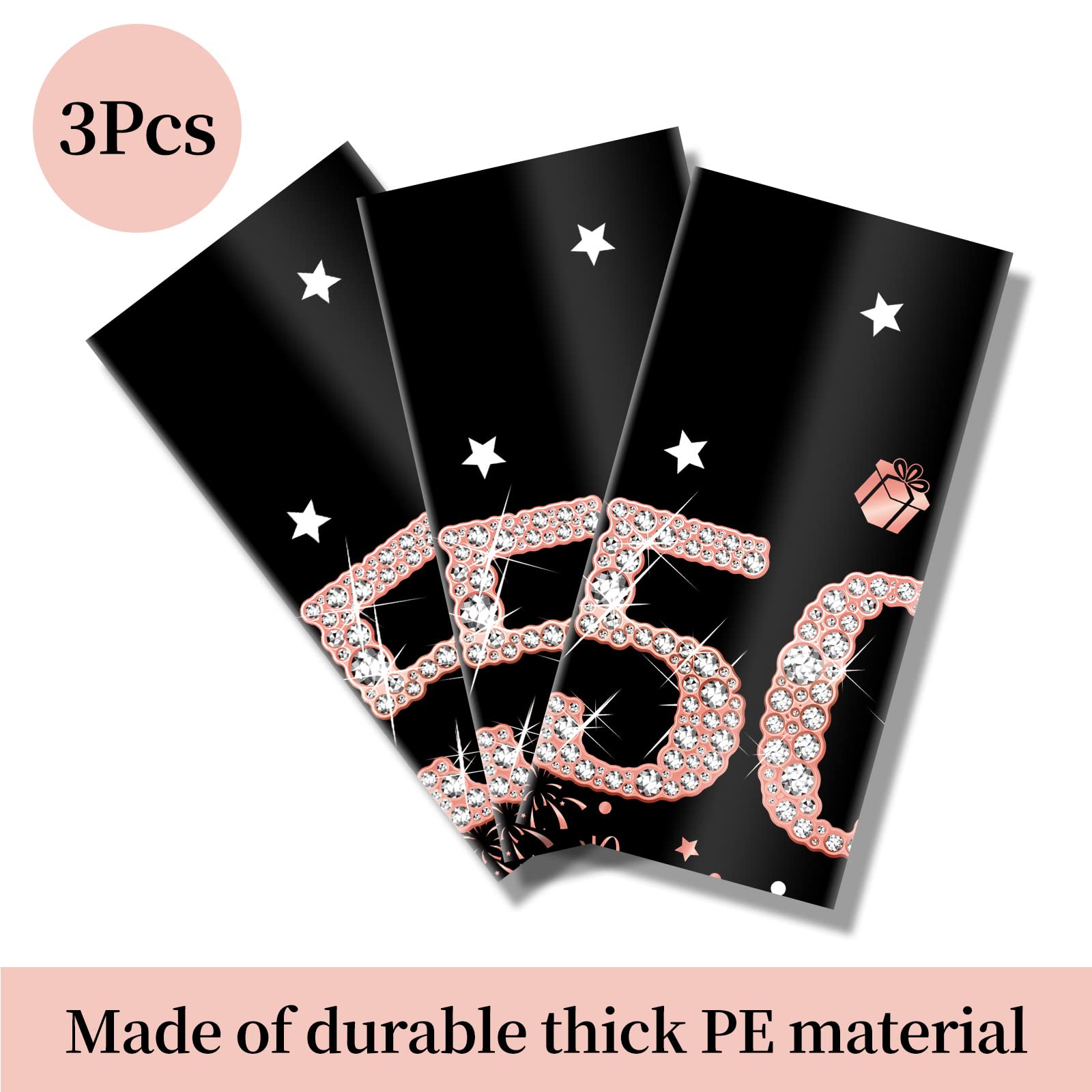 3 Pack Rose Gold 50th Birthday Tablecloth Decorations for Women - Happy 50th Birthday Party Supplies, Disposable Plastic Rectangular Table Cover - Perfect for Milestone Celebrations, Anniversary Parties & Special Events