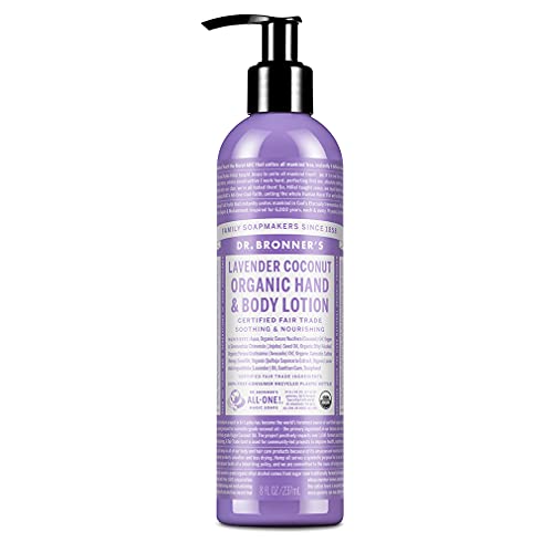Dr. Bronner's Organic Lavender Coconut Body Lotion - 8oz USDA Certified Organic Moisturizer for Dry Skin | Soothing Hand, Face & Body Cream | Vegan, Non-GMO Hydrating Lotion for Daily Use, Travel & Gift Sets