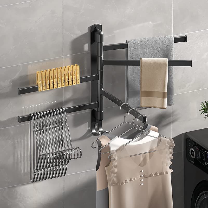 15.5 Inch Swivel Towel Rack - 4 Arm Wall Mount Space Saving Bathroom Organizer with 180° Rotation | Aviation Aluminum Towel Holder for Bathroom, Kitchen & Laundry Room Organization