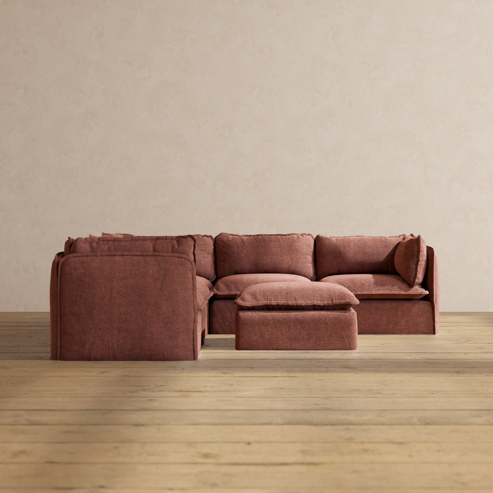 Luxury Modular 5-Seater Corner Sectional Sofa with Ottoman in Chestnut Brown - Premium Fabric Blend for Living Room, Family Room & Home Theater Comfort