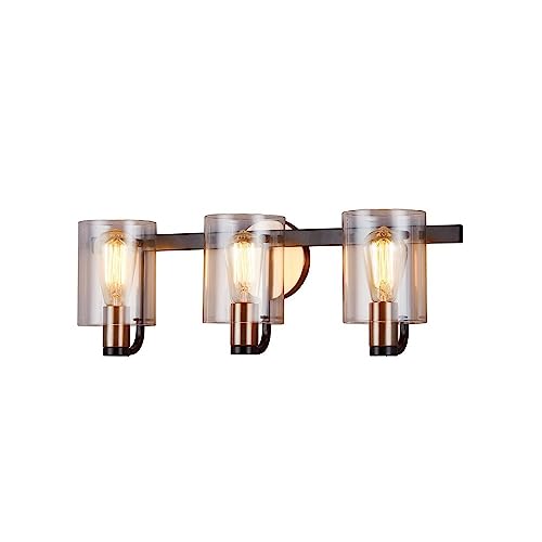 Poise 3-Light Bathroom Vanity Light Fixture - Matte Black with Brass Accents & Clear Acrylic Shade - Modern Bathroom Lighting for Vanity, Mirror, or Sink Area - Perfect for Home, Apartment, or Hotel Decor