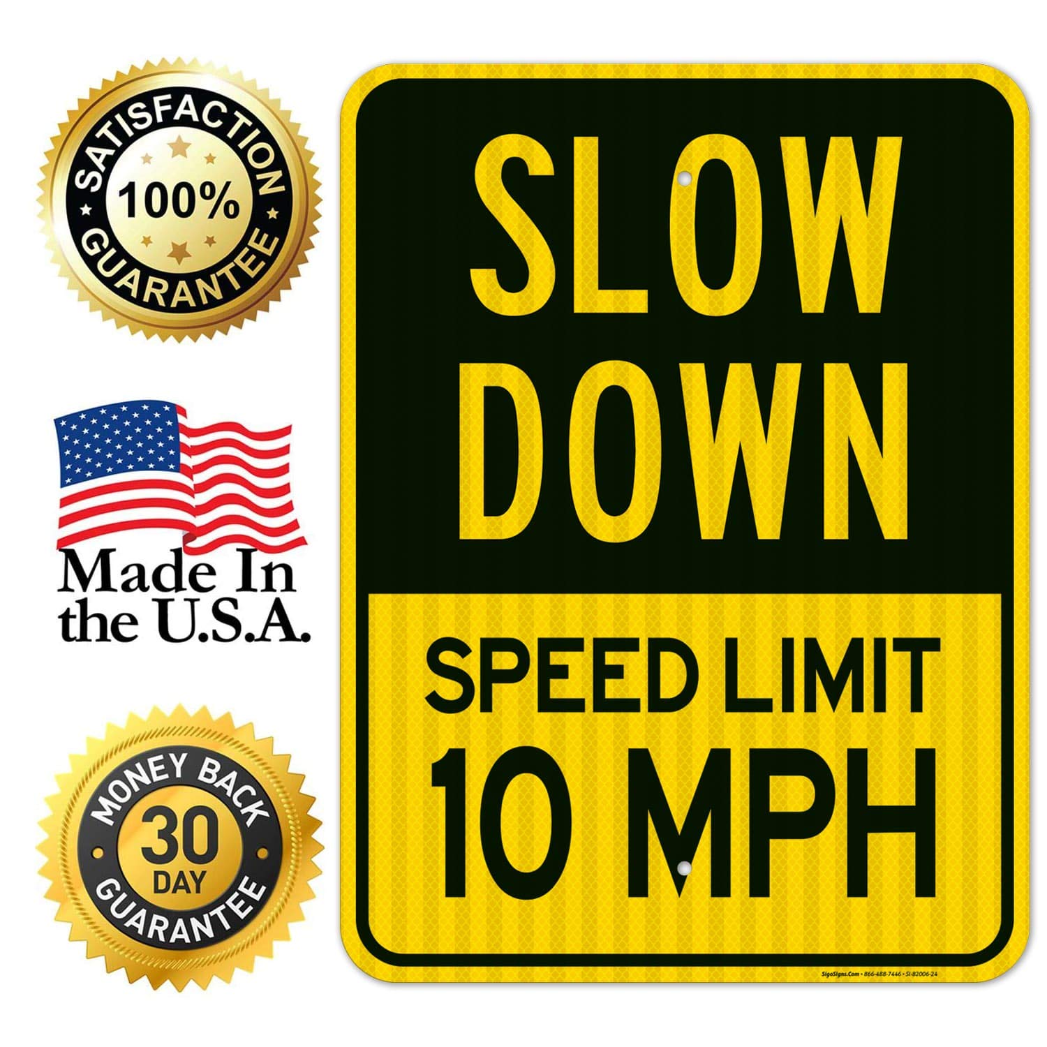 Slow Down Sign - 10 MPH Speed Limit Sign | 18x24 Inches | 3M EGP Reflective .080 Aluminum | Fade Resistant & Weatherproof | Easy Mounting for Indoor/Outdoor Use | Made in USA | Perfect for School Zones, Parking Lots & Residential Areas