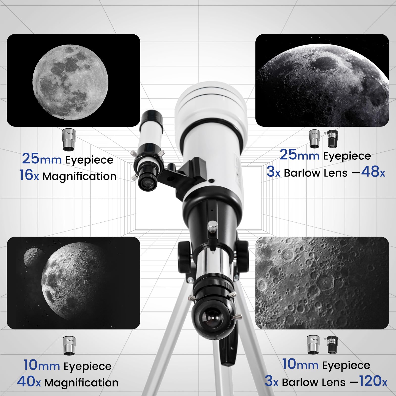 ClaeroruA 70/400mm Astronomical Telescope for Adults & Beginners - Portable Refractor Telescope with Phone Adapter & Tripod - Perfect for Stargazing, Moon Observation & Astronomy Learning