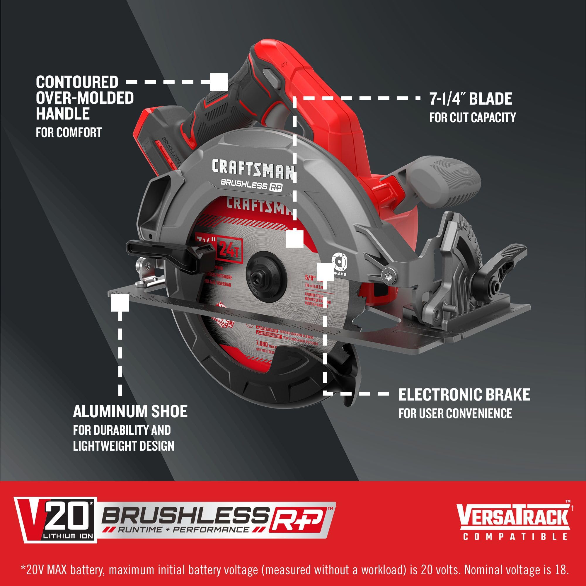 CRAFTSMAN V20 RP 7-1/4 Inch Cordless Circular Saw - Bare Tool (CMCS551B) | Lightweight & Powerful for Woodworking, DIY Projects, and Construction Jobs