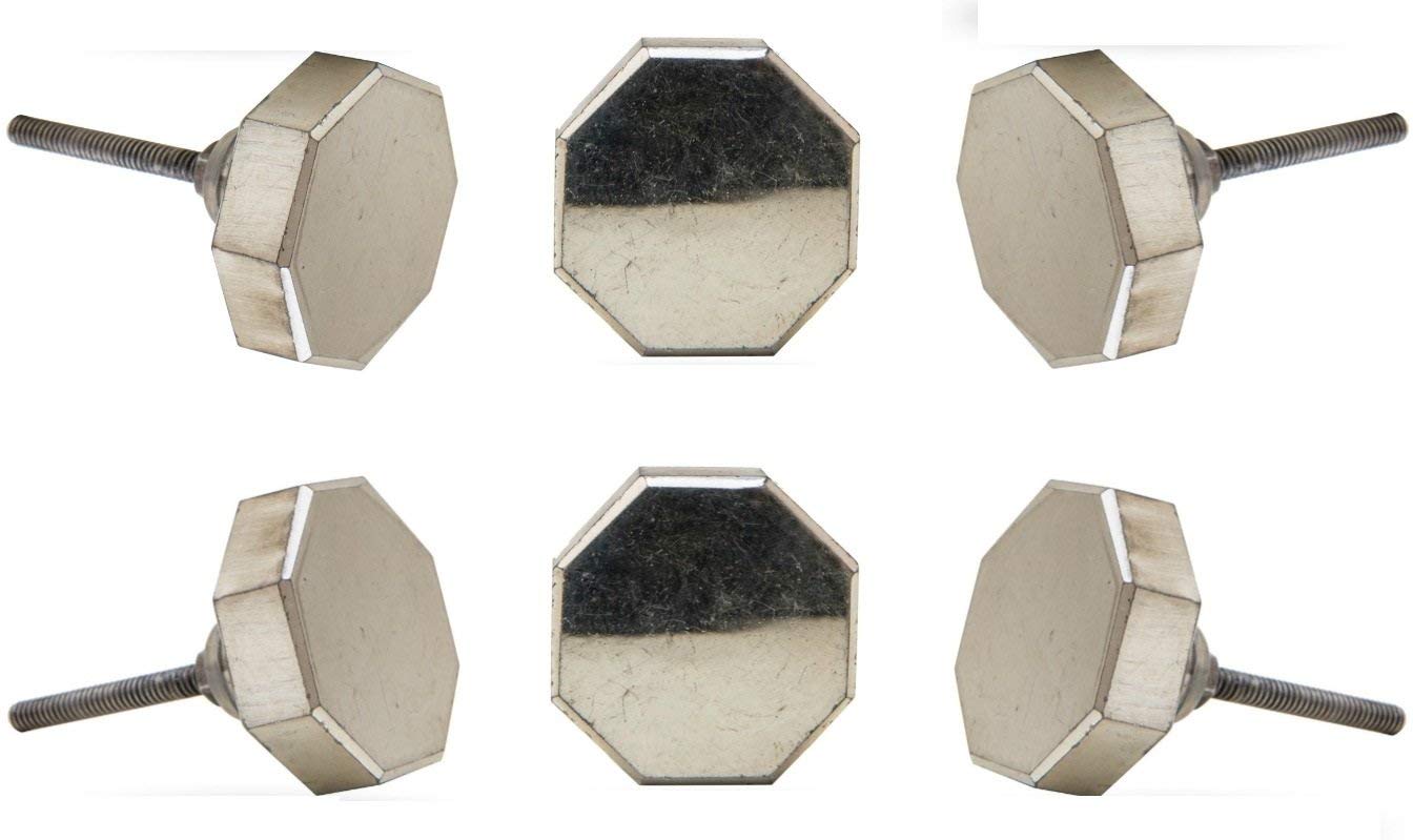 TRINCA-FERRO Set of 6 Ivory Hexagon Mirror Glass Cabinet Knobs - Modern Decorative Drawer Pulls for Kitchen, Bedroom, Bathroom Dressers - Interior/Exterior Hardware for Home Decor & Furniture Upgrade