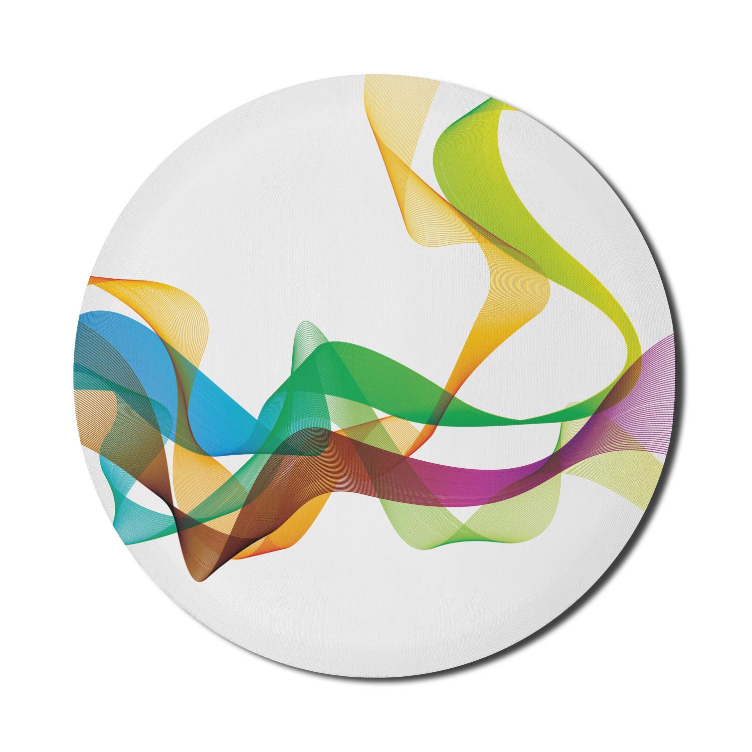 Ambesonne Abstract Round Mouse Pad - Non-Slip Thick Rubber Gaming Mousepad with Wavy Ribbon & Smoked Rainbow Design, 8 Inch Multicolor Computer Accessory for Office, Gaming & Home Use