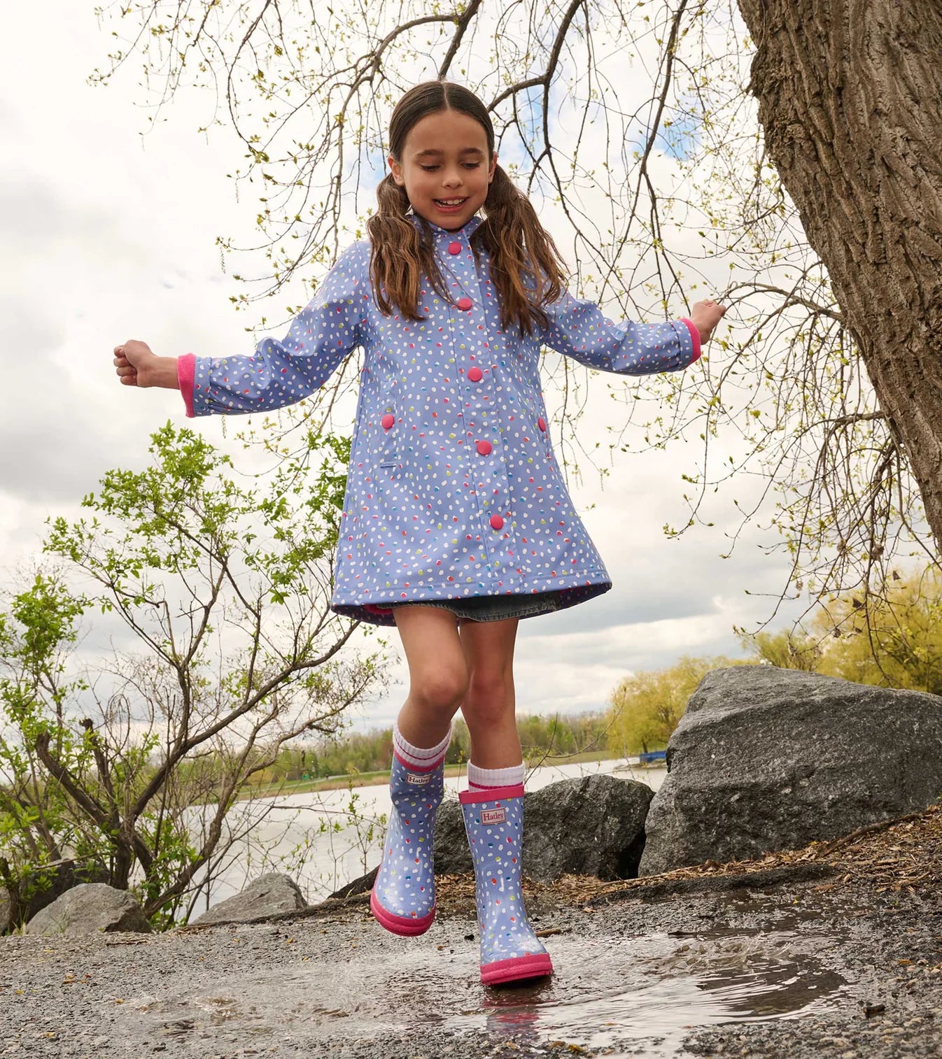 Hatley Lots Of Dots Waterproof Button Up Rain Jacket for Women & Girls - Lightweight Windbreaker for Outdoor Activities, Hiking & Rainy Days