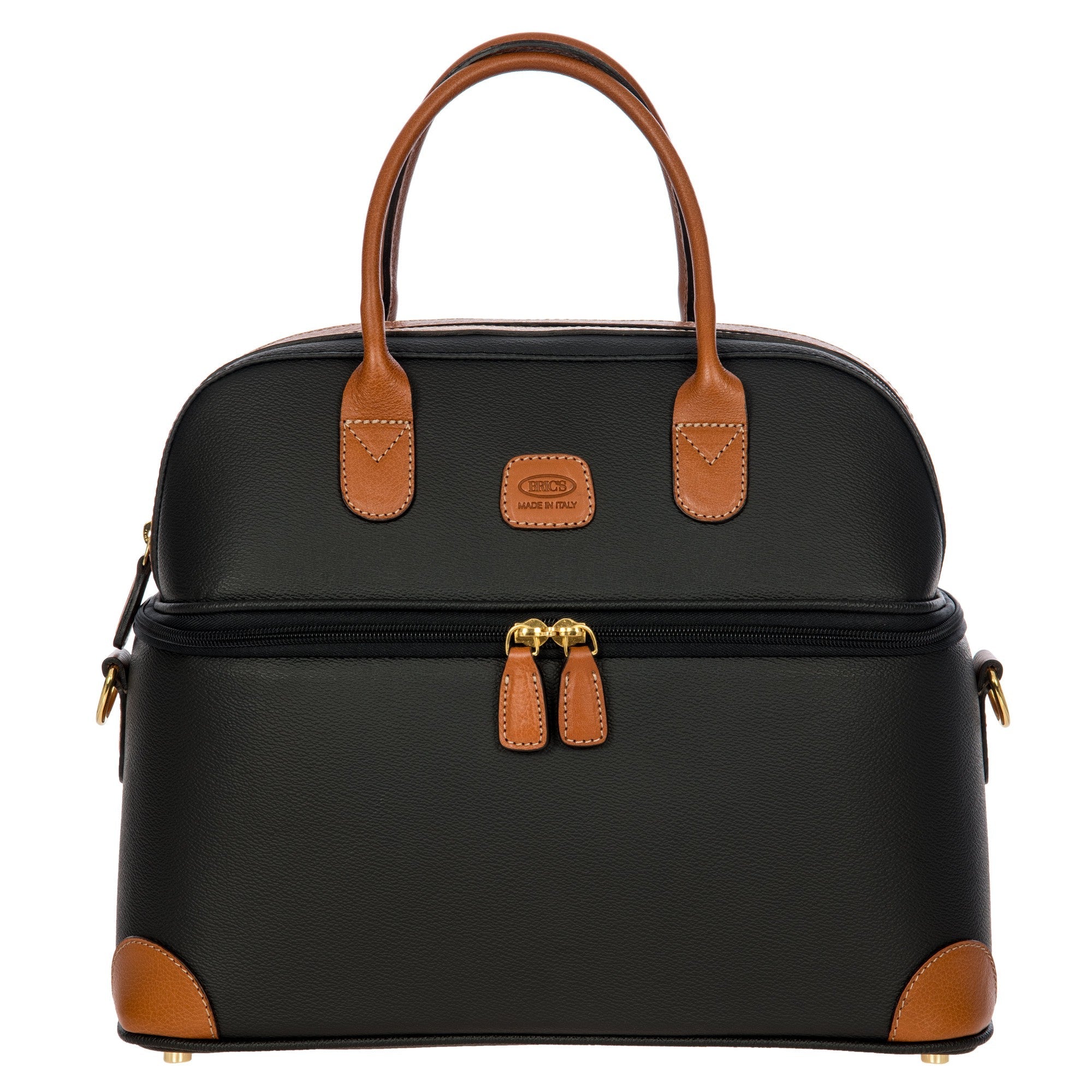 Brics Firenze Tuscan Train Case - Stylish Leather Makeup Bag for Women, Travel Cosmetic Organizer with Mirror, Perfect for Travel, Home & Salon Use