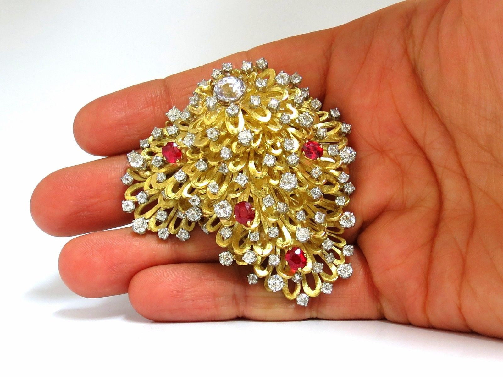ERWIN PEARL 8.00ct Natural Diamonds & Red Spinel Brooch Pin 18KT Gold - Elegant Jewelry for Weddings, Parties & Special Occasions