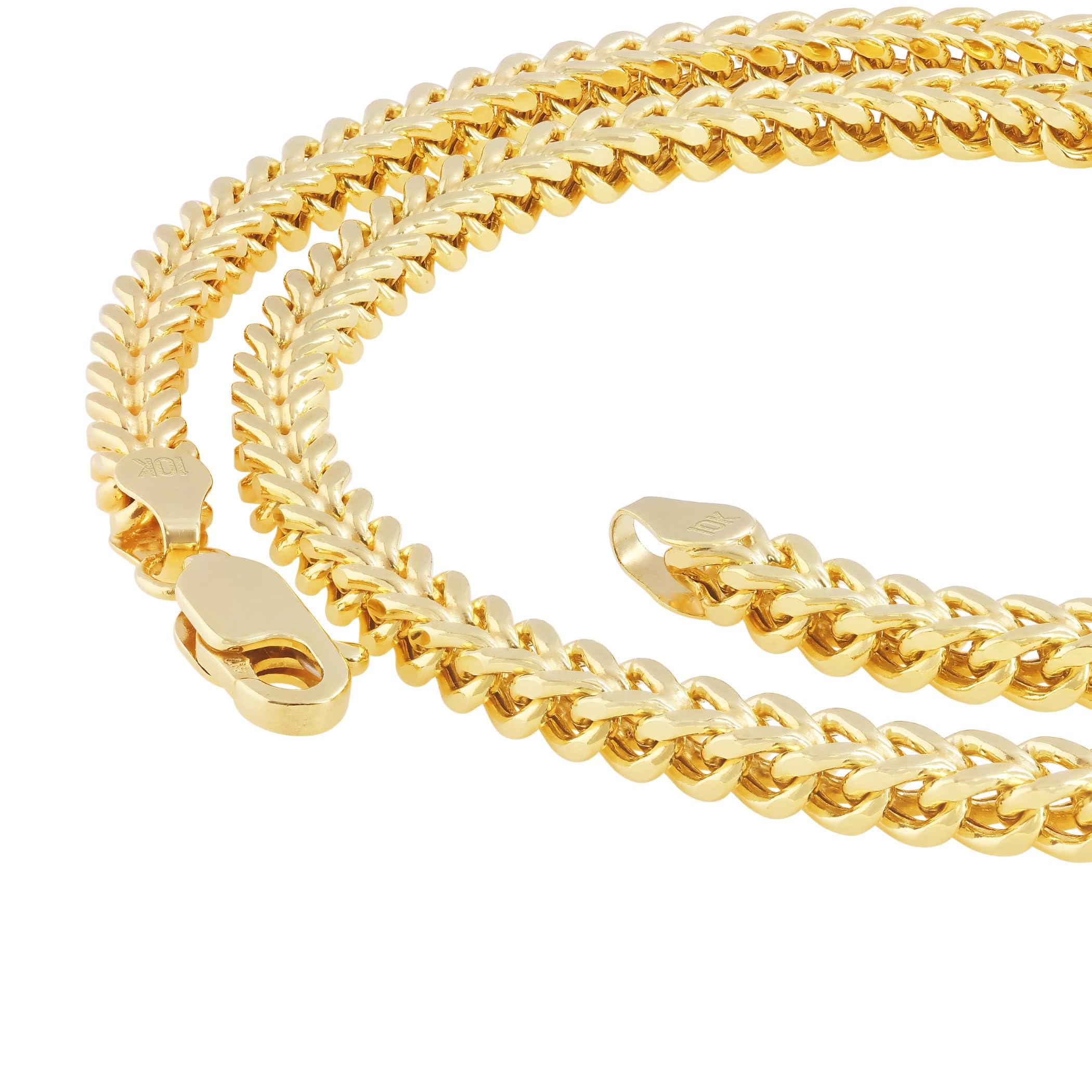10K Real Yellow Gold Franco Square Box Chain Necklace for Men - 4mm Wheat Link Italian Jewelry (18