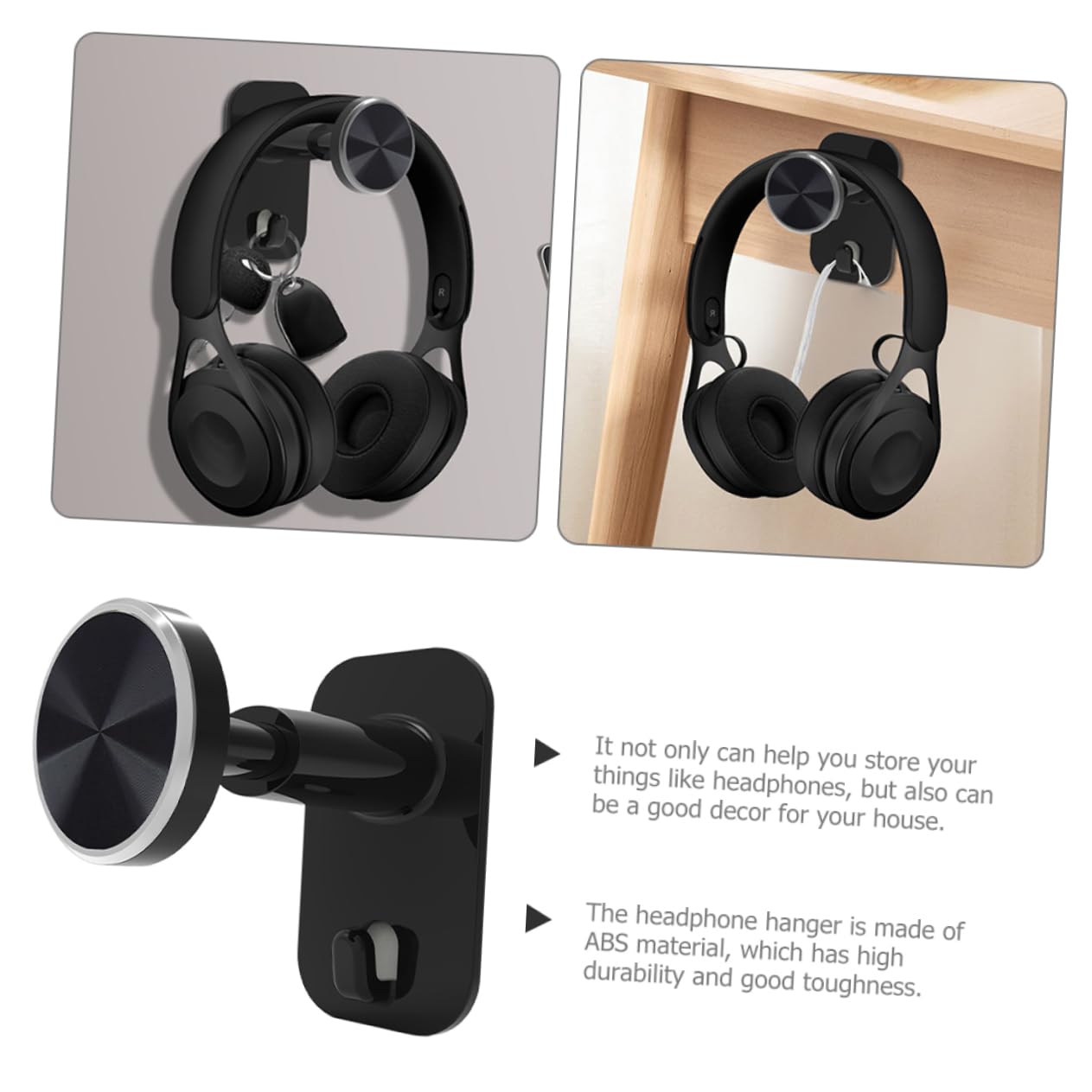 Universal Headphone Hanger Stand - Wall Mounted Headset Holder with Sturdy Design & Easy Assembly (Black) - Perfect for Home Office, Gaming Setup & Studio Organization