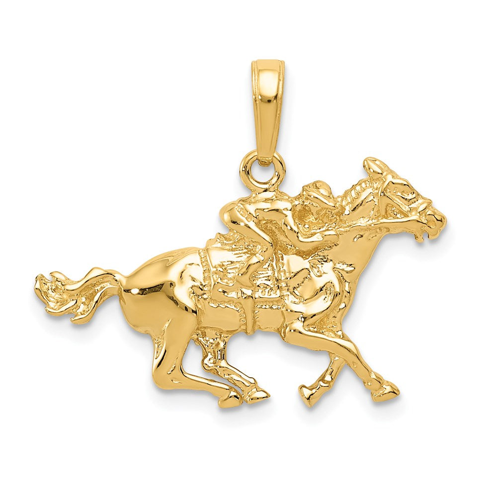 Gold Jockey on Horse Large Pendant Necklace - Model C3568 | Equestrian Jewelry for Horse Lovers & Riders