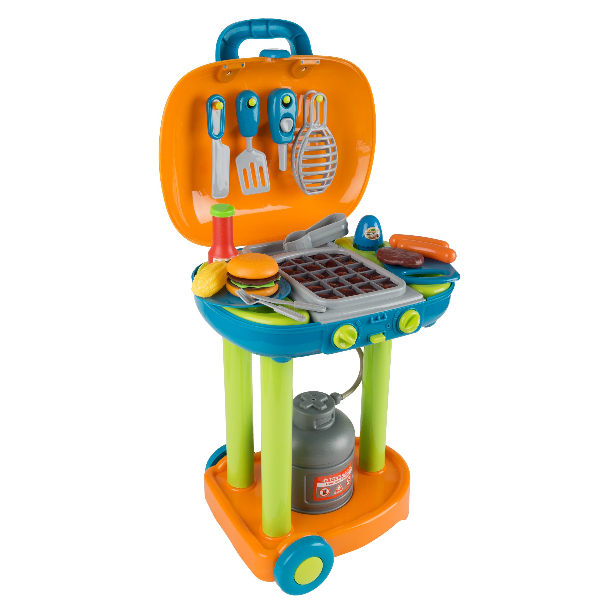 Hey! Play! Interactive BBQ Grill Toy Set with Lights, Sounds & Wheels - Realistic Play Kitchen Accessories & Toy Food for Kids - Perfect for Pretend Play, Outdoor Picnics & Birthday Gifts