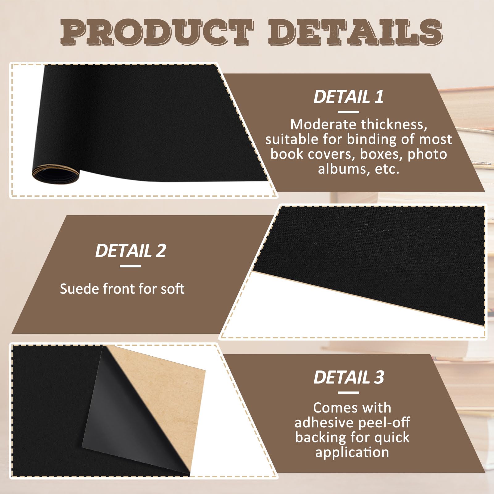 Geyoga 40 x 16 Inch Self-Adhesive Book Binding Cloth - Archival Quality Fabric Cover for Books, Albums, Scrapbooking & Documents (Black) | Perfect for DIY Book Repair, Photo Album Making & Document Preservation