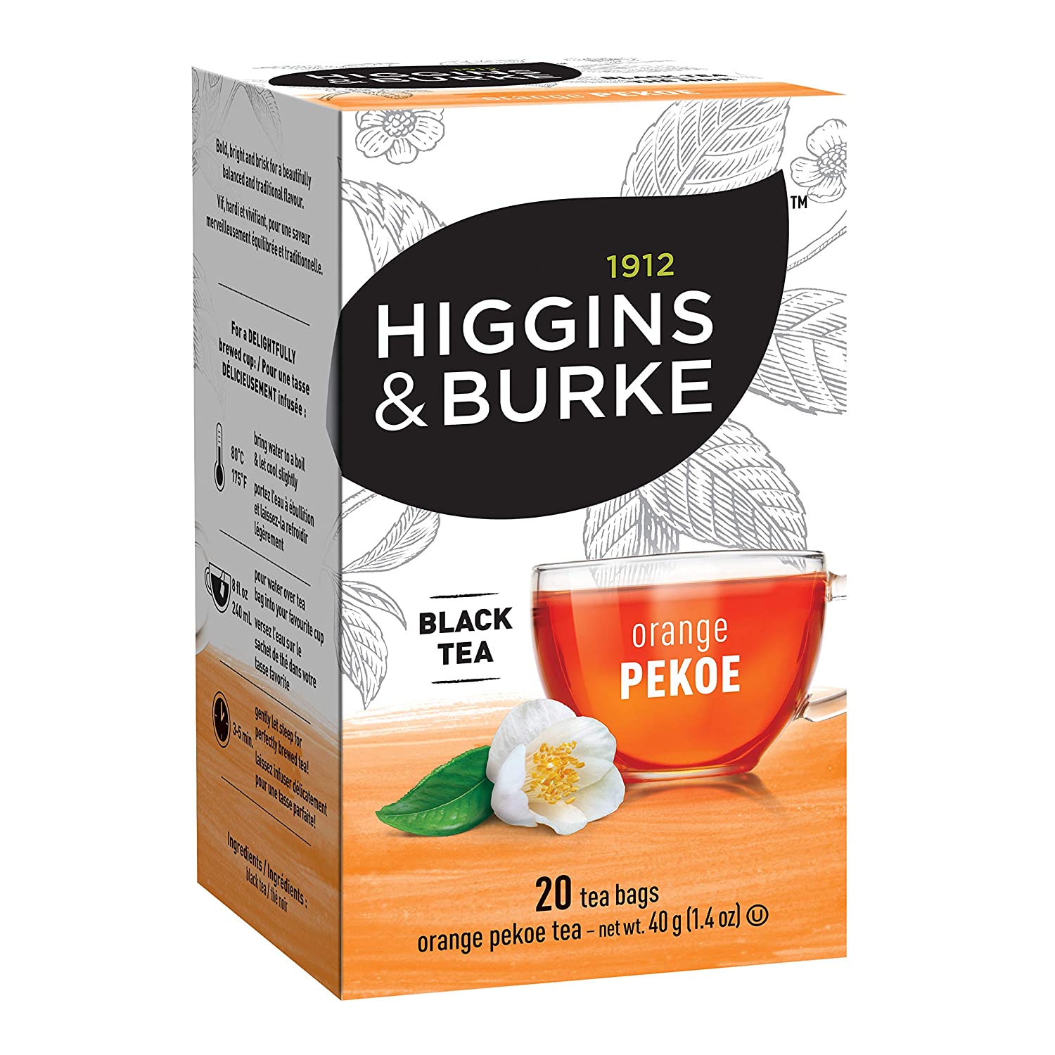 Higgins & Burke Orange Pekoe Black Tea Bags - 20 Count | Premium Loose Leaf Tea Alternative for Home, Office & Travel | Perfect for Iced Tea & Relaxation