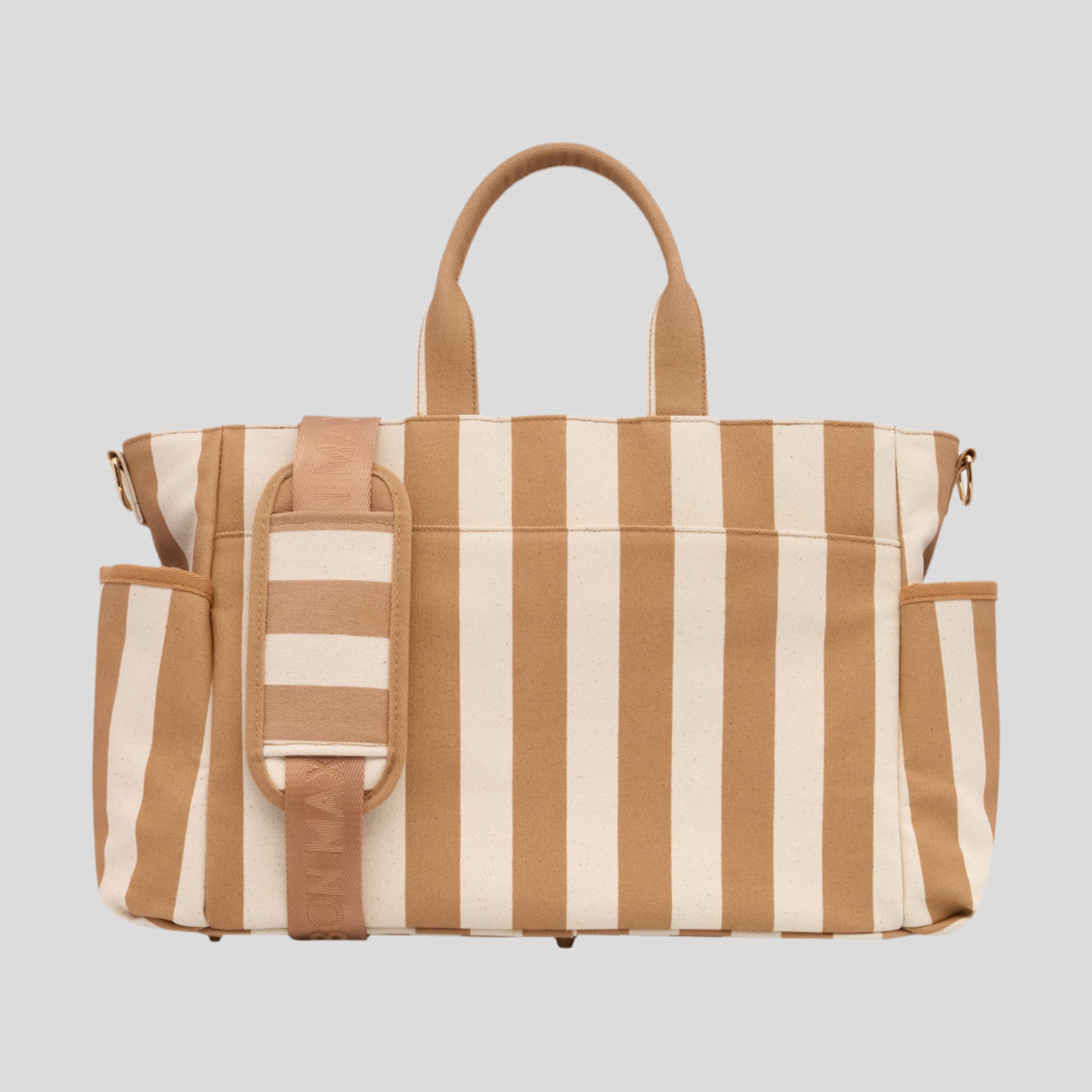 Stylish Multi-Pocket Tote Bag for Women - Tan Stripe Design - Perfect for Work, Travel, Shopping & Daily Essentials