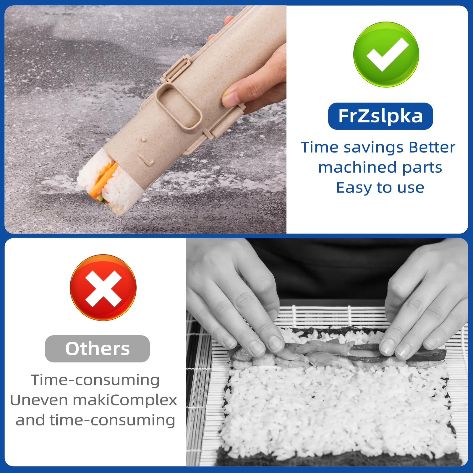Premium Sushi Maker Kit - BPA-Free Food Grade Plastic Sushi Roller Bazooka for Beginners & Kids - Easy DIY Homemade Sushi Making Tool for Family Cooking, Parties & Healthy Snacks - Beige