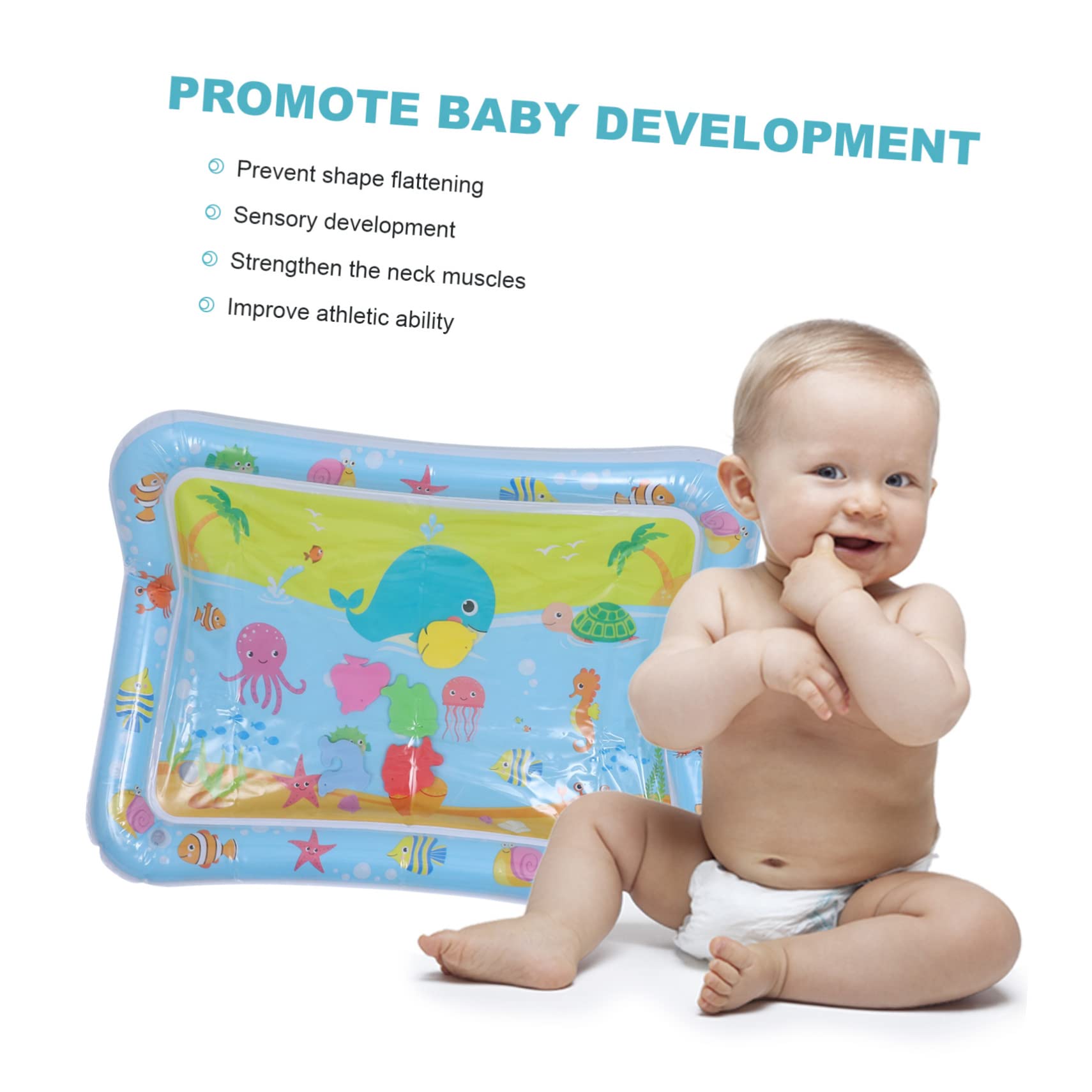 GREENADSCAPE Inflatable Water Play Mat - 1pc Blue Water Cushion for Tummy Time & Sensory Development | Non-Toxic Plastic Baby Activity Mat for Indoor/Outdoor Use