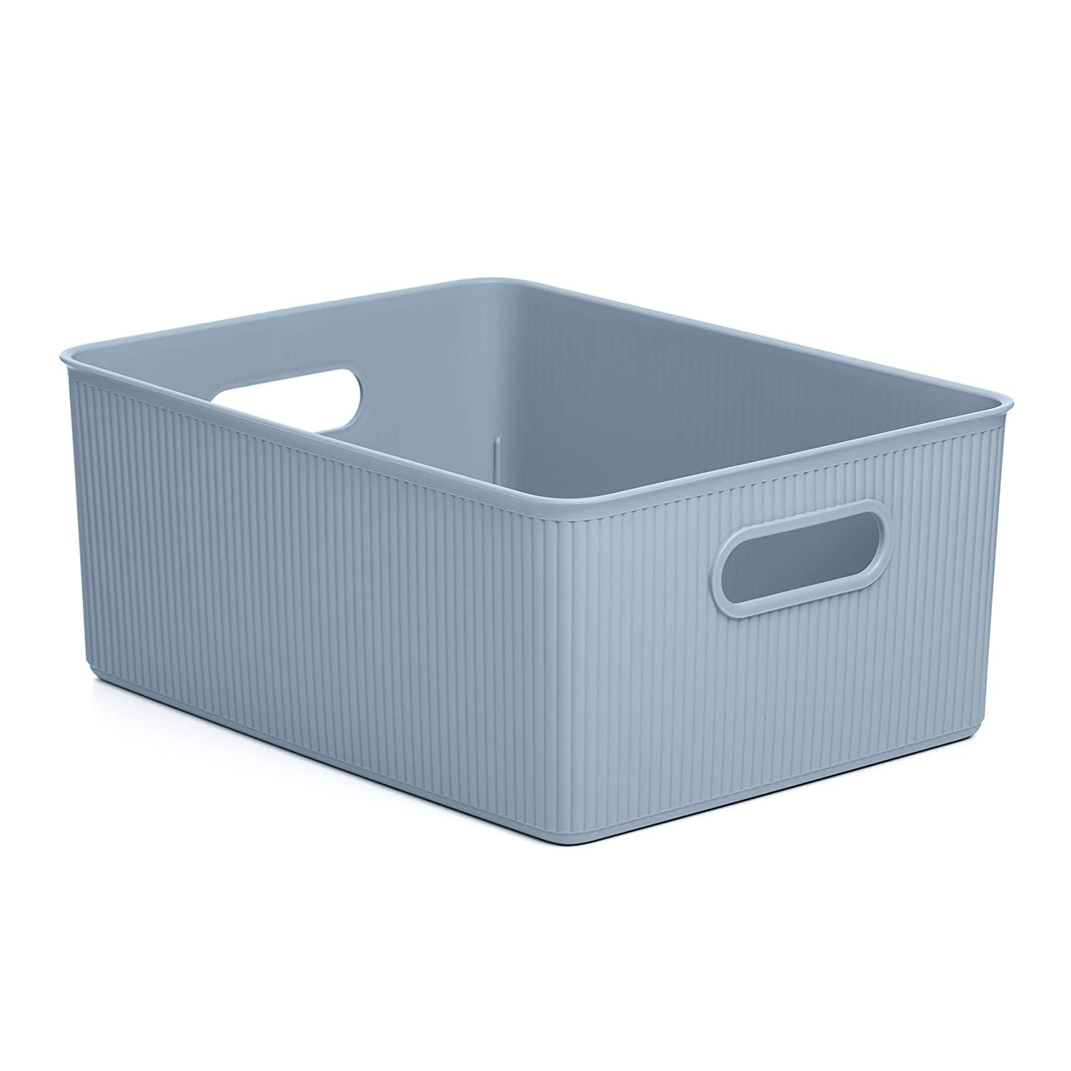 Superio Ribbed Collection - Decorative Plastic Open Storage Bins & Organizer Baskets, Large Blue (1 Pack) - 15 Liter/16 Quart Container Boxes for Closet, Shelf, Drawer Organization - Perfect for Bedroom, Bathroom & Laundry Room Storage