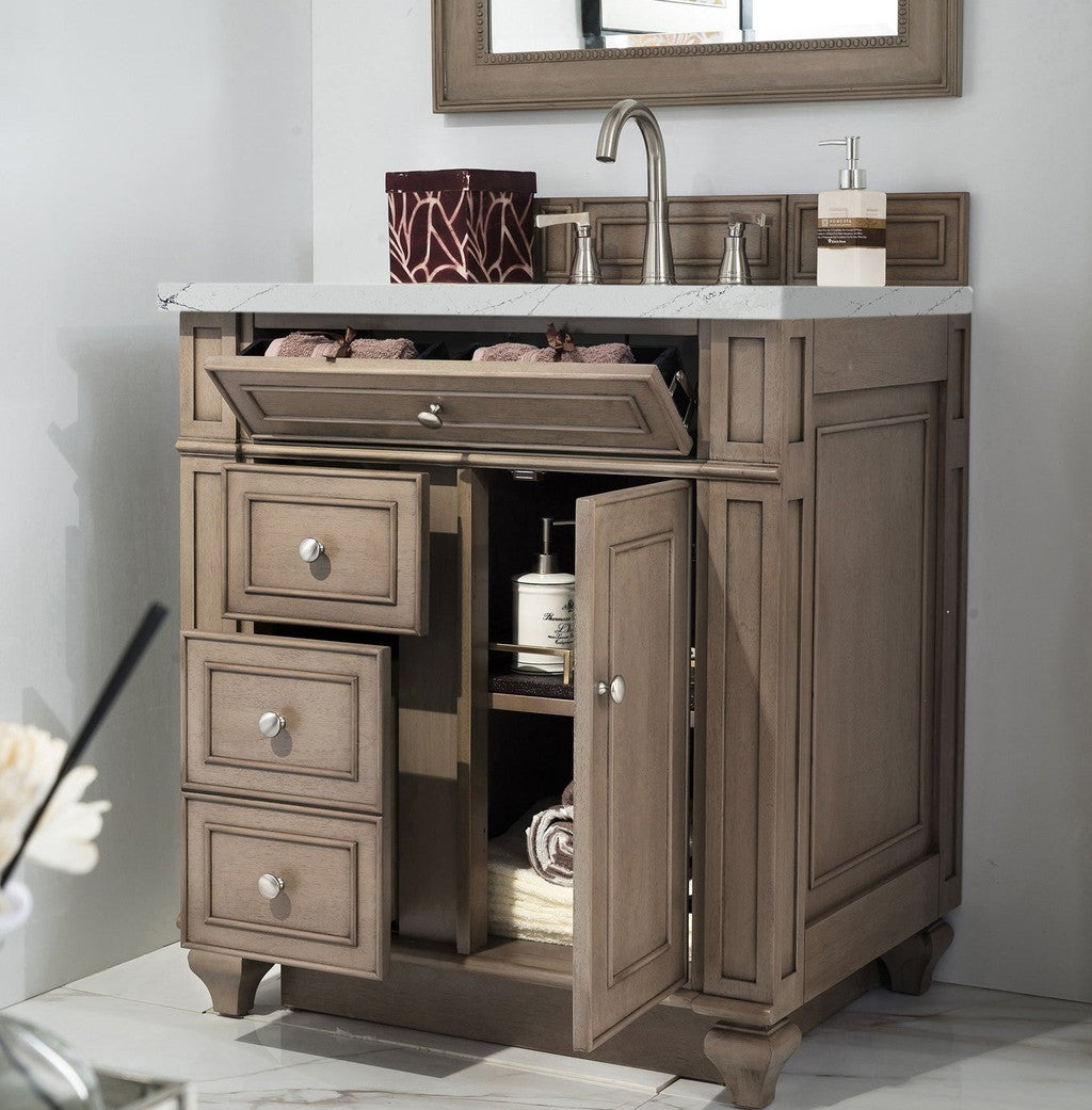James Martin Vanities Bristol Collection 30-Inch Single Bathroom Vanity in Whitewashed Walnut with Countertop Options - Perfect for Modern Bathroom Remodeling and Home Renovation Projects