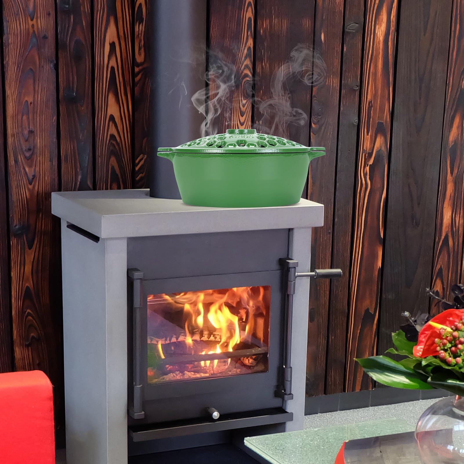 STBoo Wood Stove Steamer - 2.7 Quart Cast Iron Humidifier for Fireplace | Rust-Resistant Matte Finish Indoor Heating Pot | Decorative Bowl Cover Accessory for Home | Perfect for Winter Dry Air Relief & Cozy Fireplace Ambiance