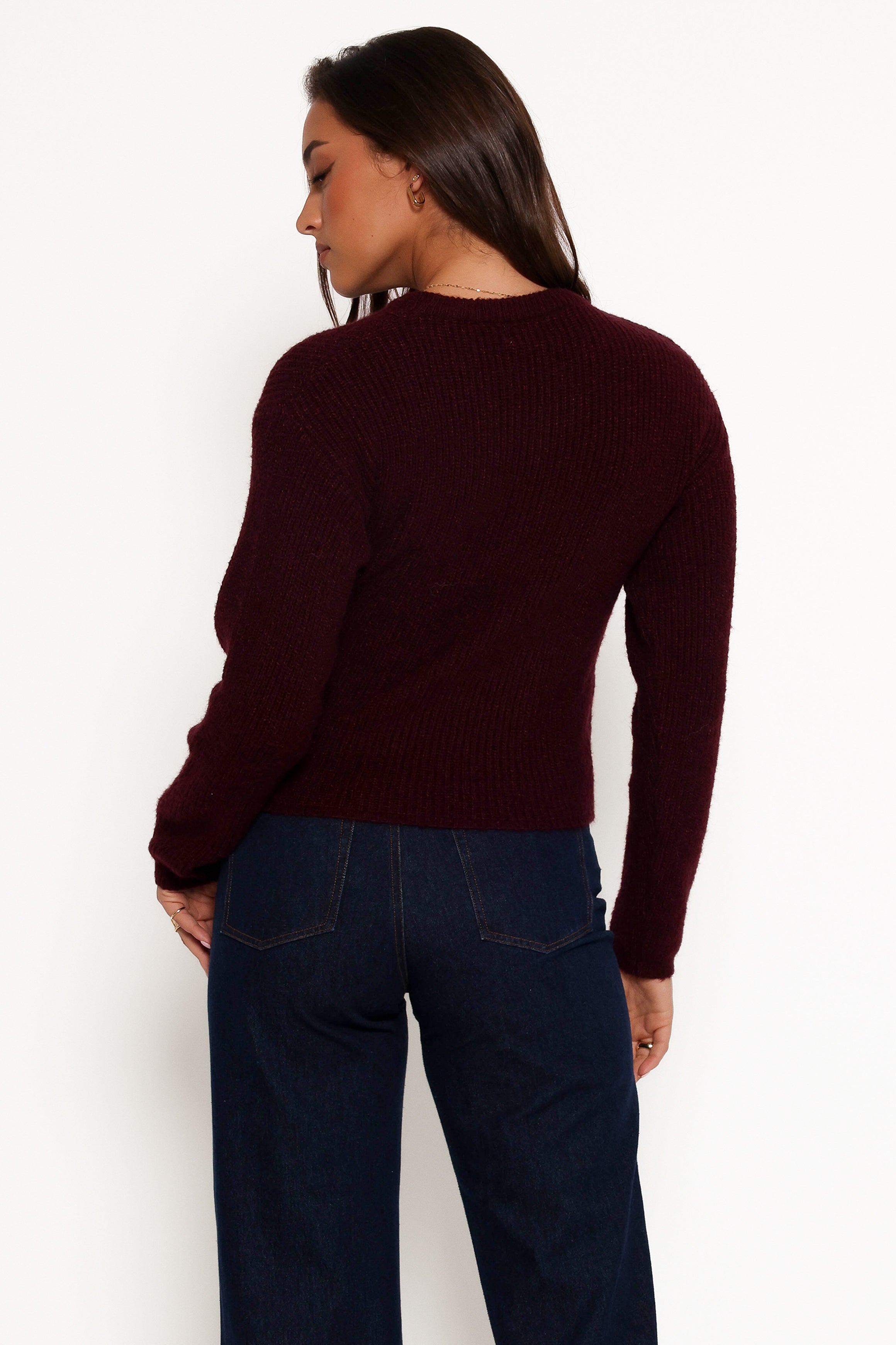 Ettie Wrap Side Tie Knit Sweater for Women - Soft Burgundy Long Sleeve Cardigan - Perfect for Fall, Winter & Cozy Home Wear