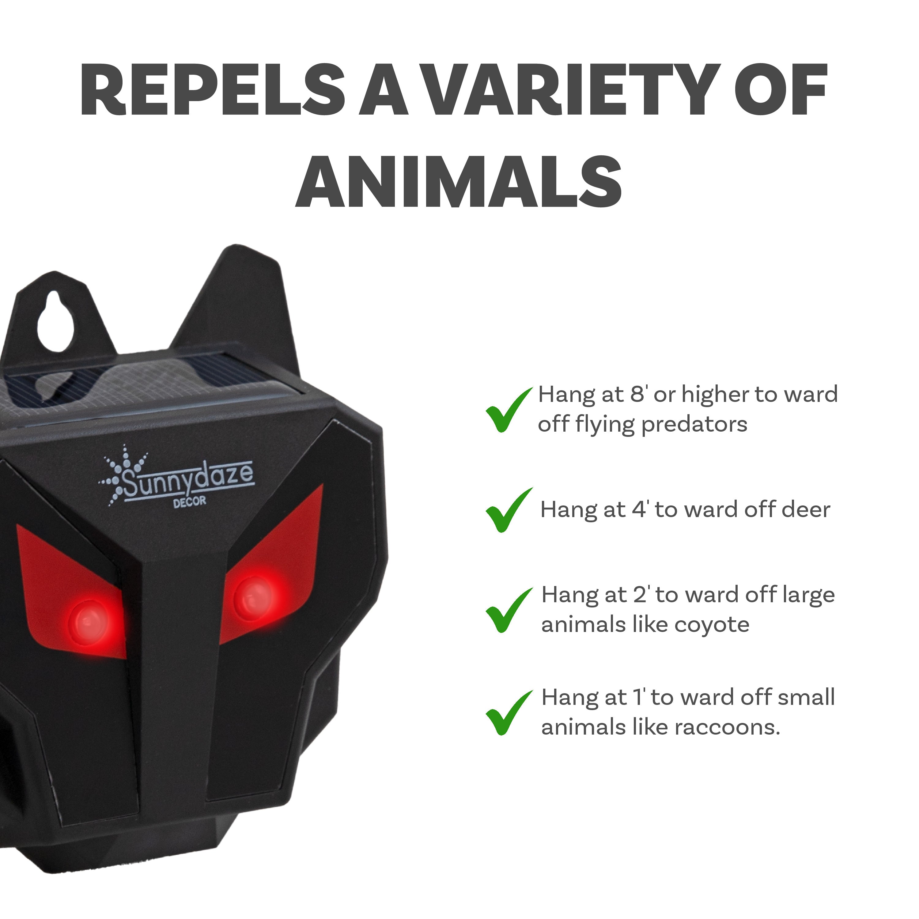Solar Powered Animal Repellent - Wall Mounted Ultrasonic Pest Control for Gardens, Yards & Outdoor Areas - Weatherproof & Humane Rodent Repeller for Home Use