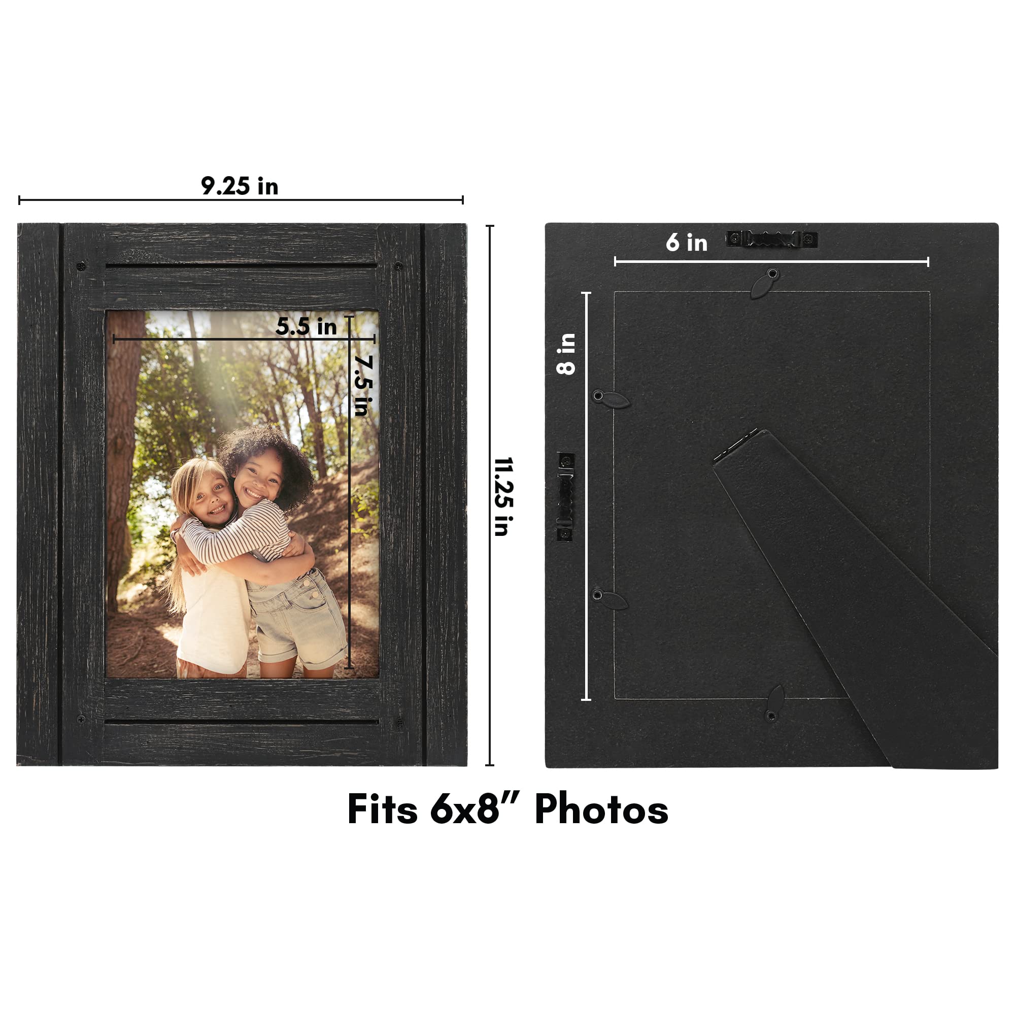 Americanflat 6x8 Picture Frame - Distressed Wood, Wall & Tabletop Display - Charcoal Black for Home Decor