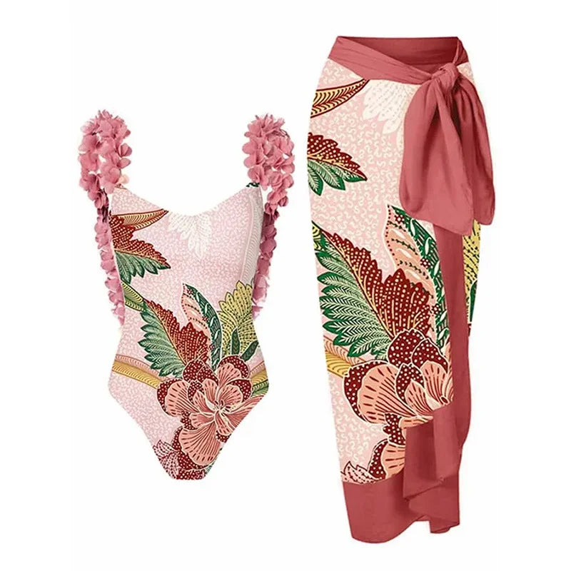 2023 Sexy Fashion One Piece Swimsuit - 3D Flower Print Women's Monokini Bathing Suit for Summer Beach Vacation, Pool Party & Tropical Getaway
