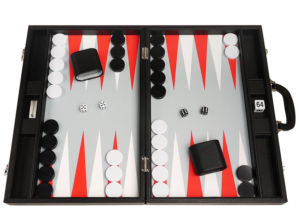 Premium 19-inch Large Backgammon Set with Black Board & White/Scarlet Red Points - Classic Board Game for Family Game Night, Travel & Casino-Style Play